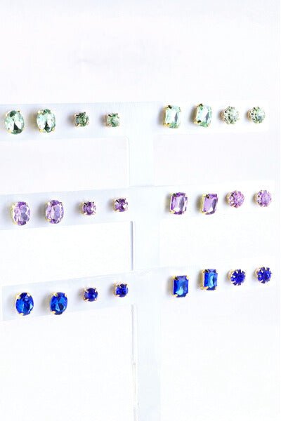 12 Pares Aretes Cristal Brillos LILA