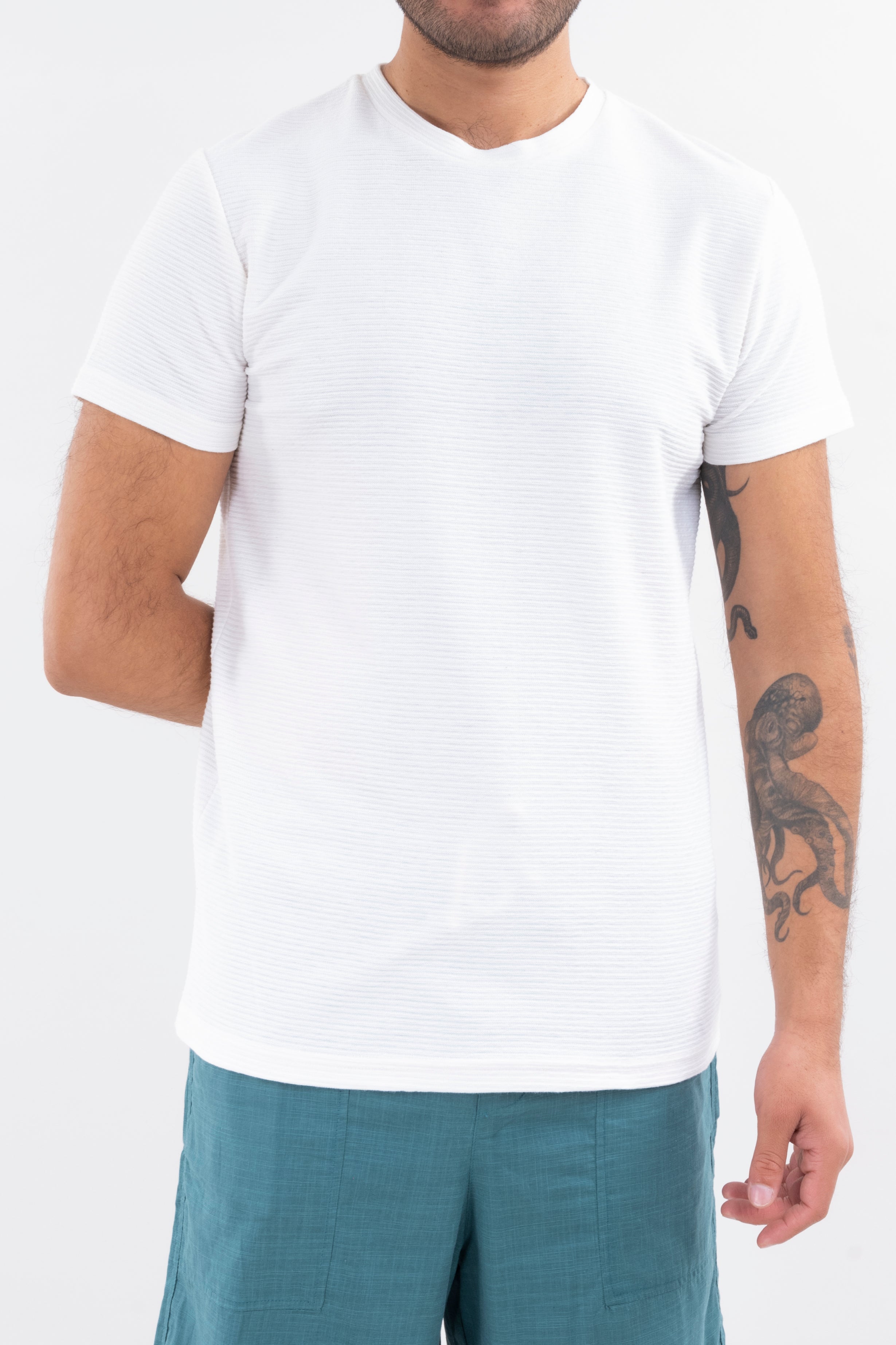 Round neck shirt texture WHITE