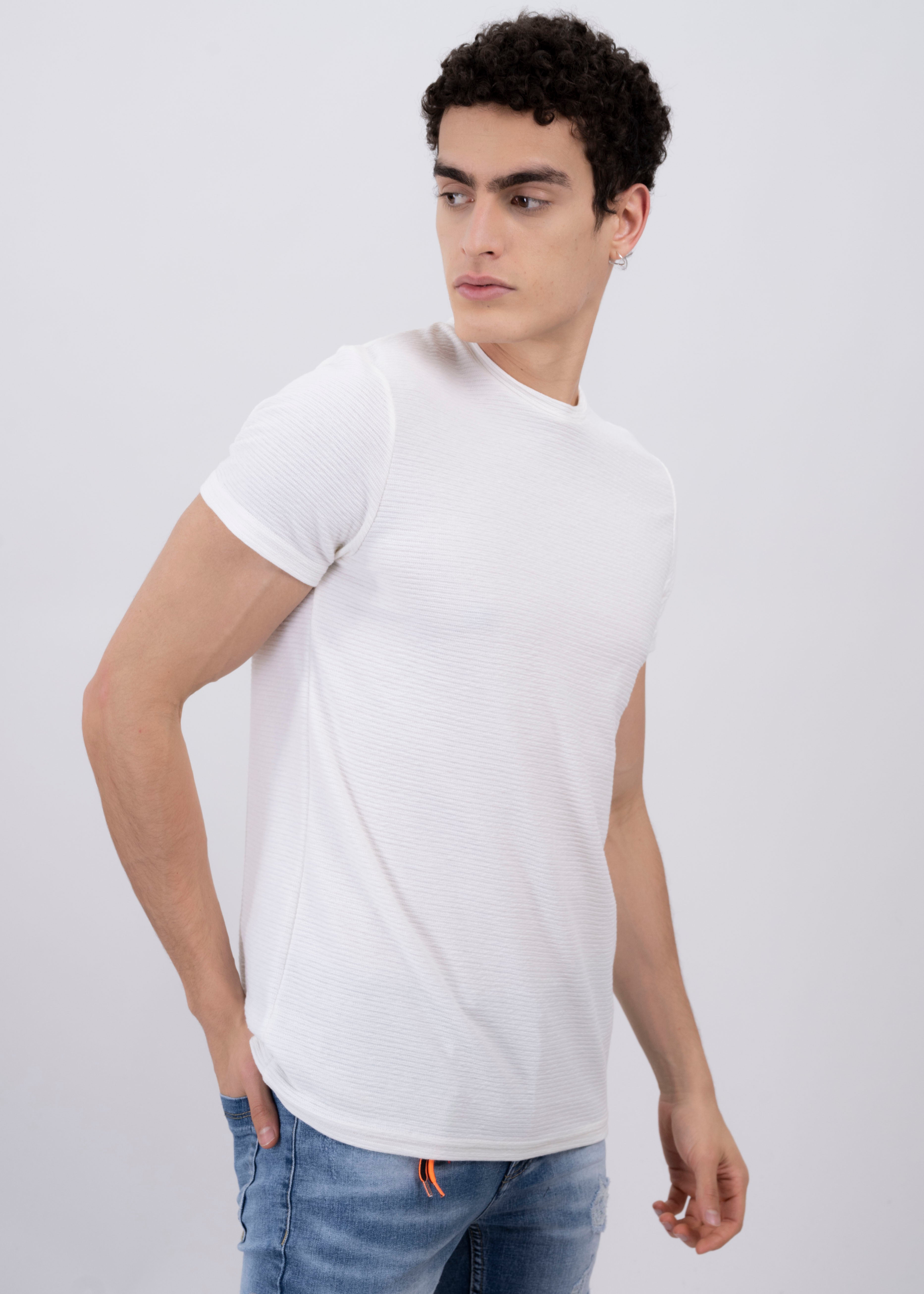 Round neck shirt texture WHITE