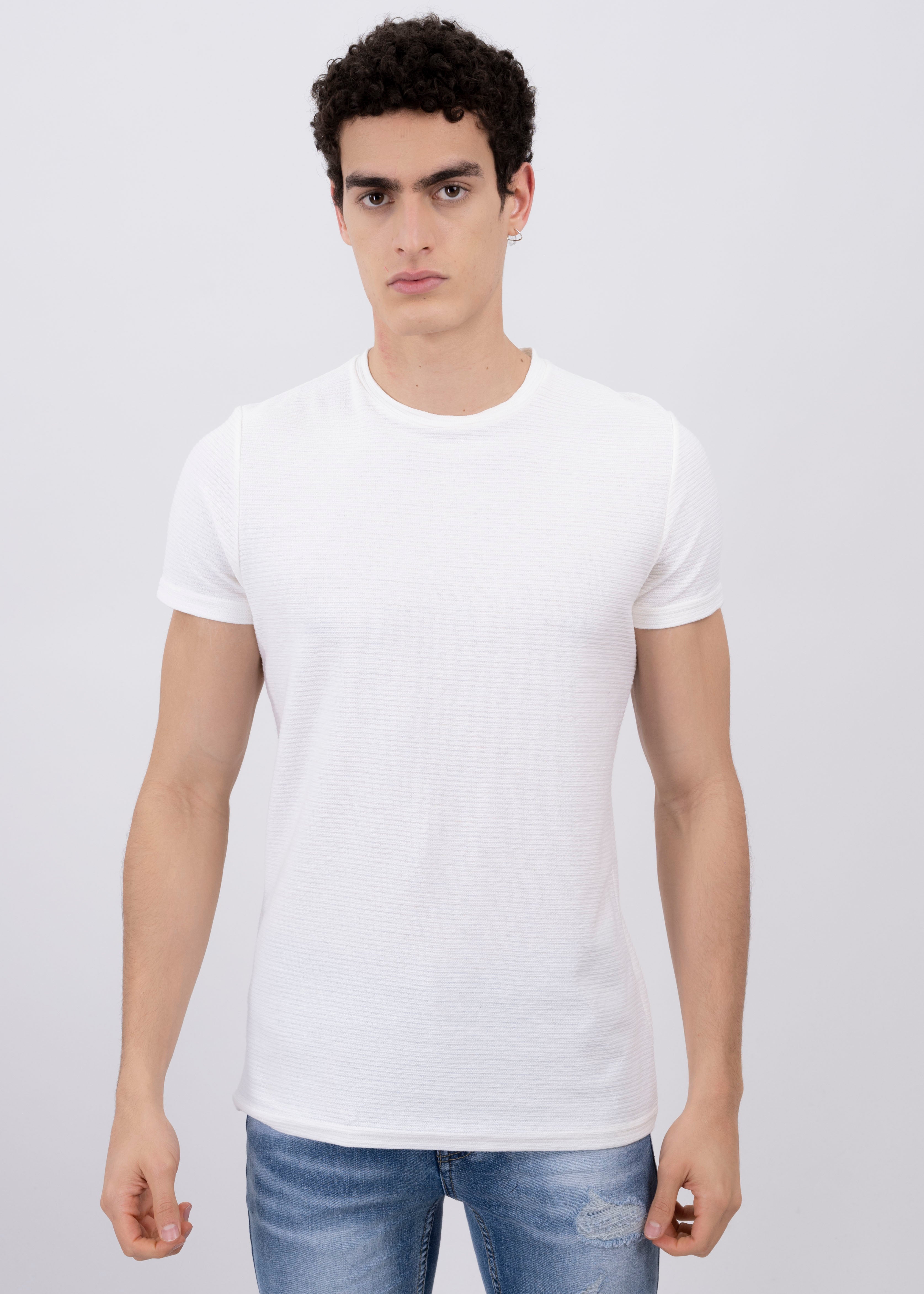 Round neck shirt texture WHITE