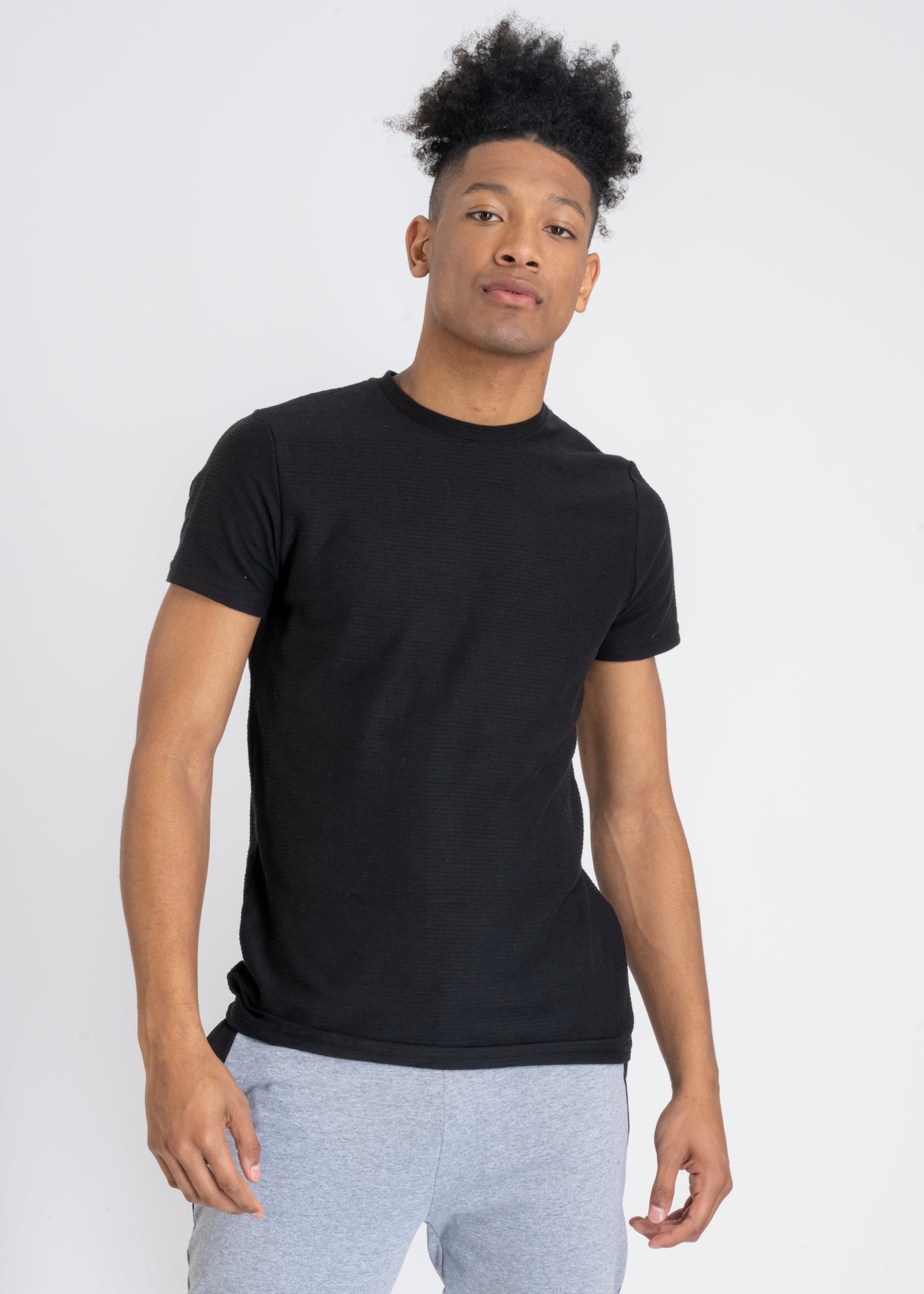 Round neck shirt texture BLACK