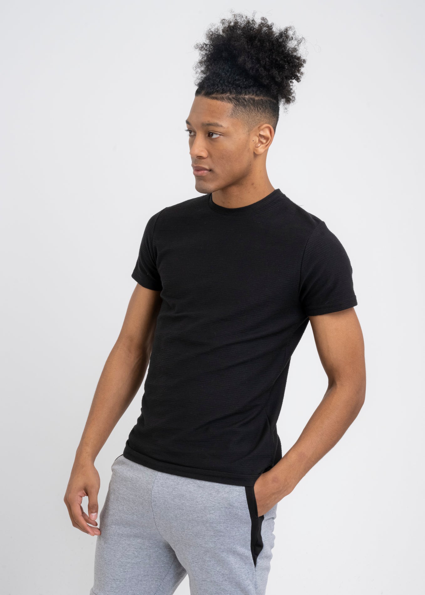 Round neck shirt texture BLACK