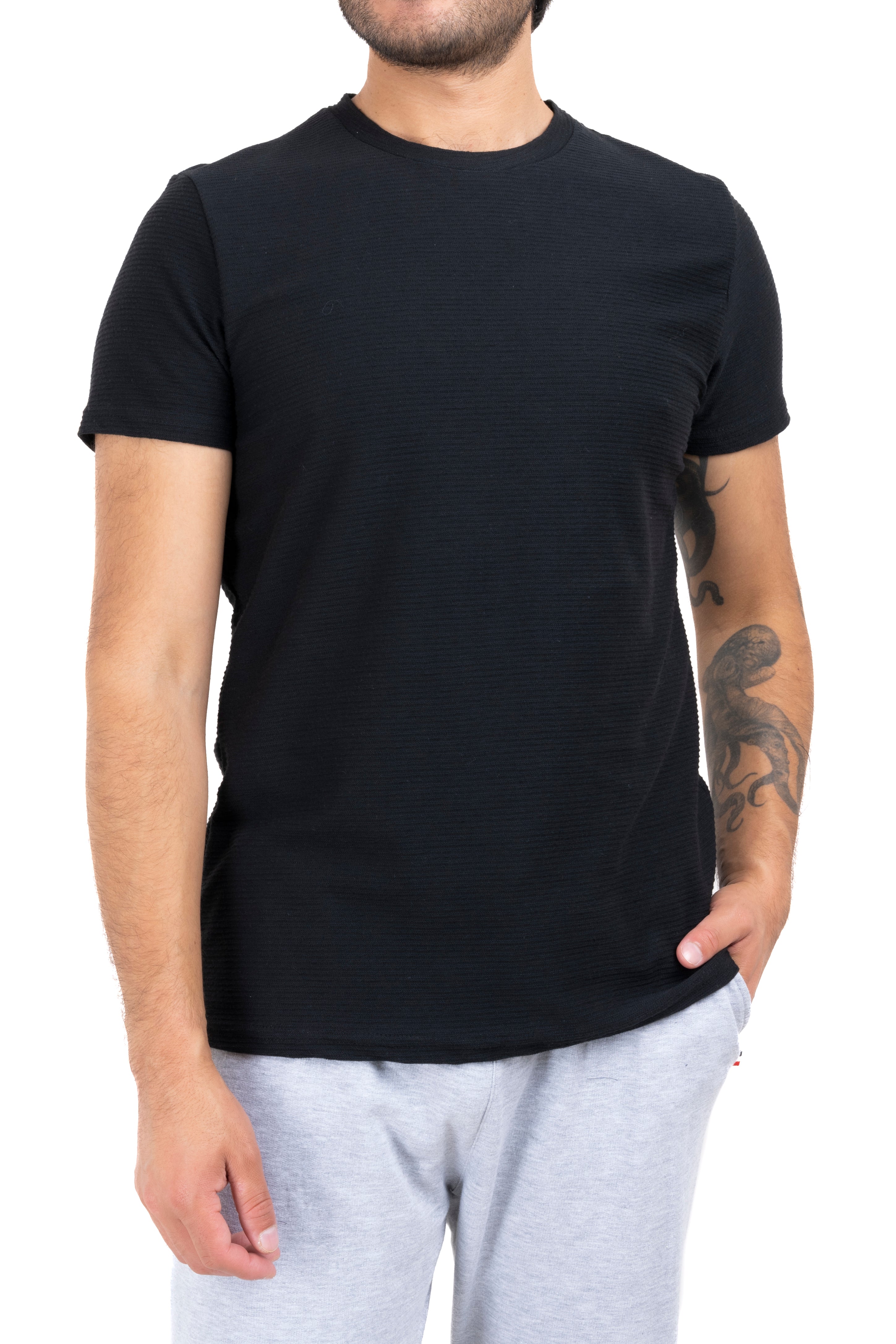 Round neck shirt texture BLACK