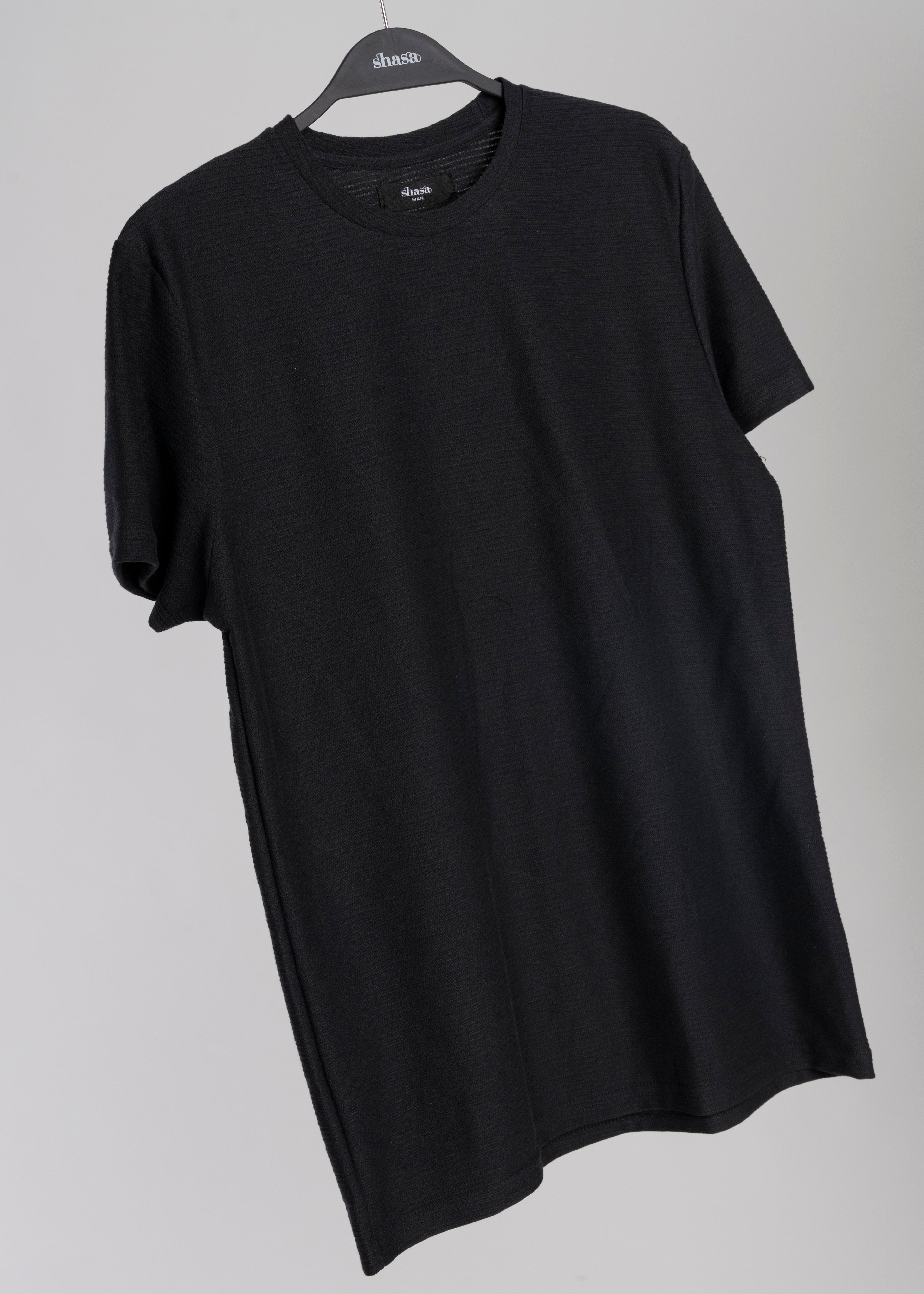 Round neck shirt texture BLACK