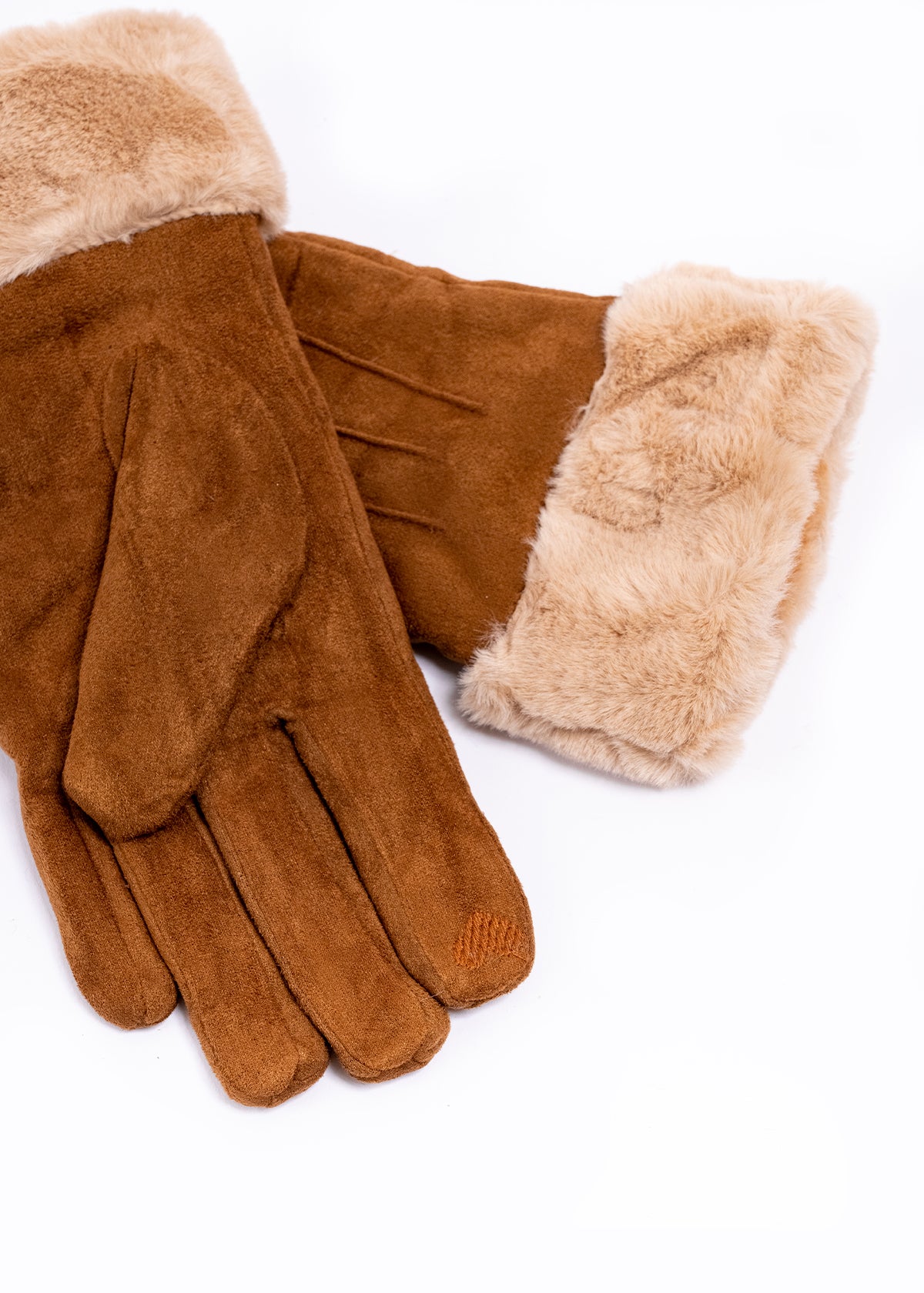 Guantes gamuza pinzas detalle peluche monocolor CAMELLO