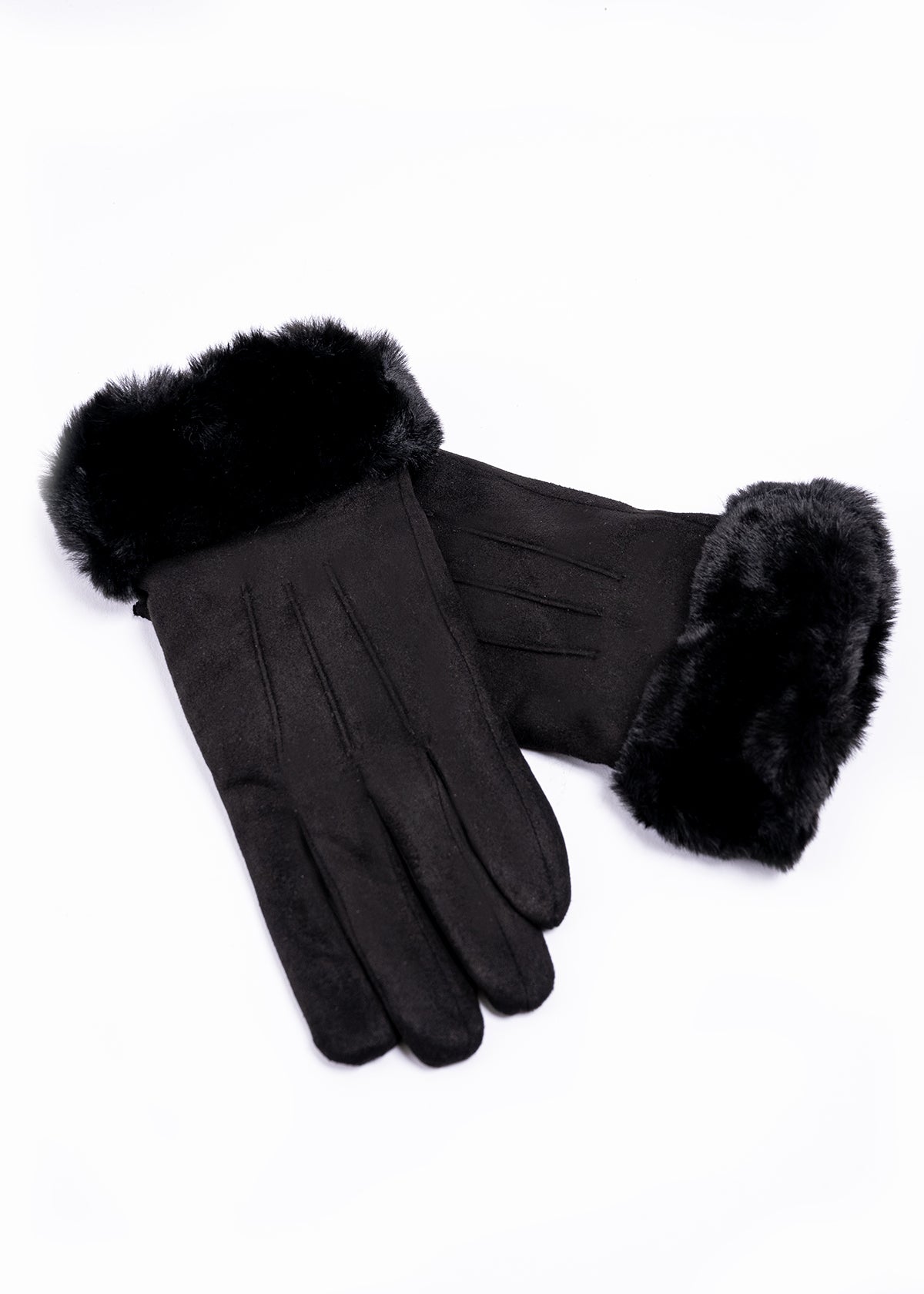 Guantes gamuza pinzas detalle peluche monocolor NEGRO