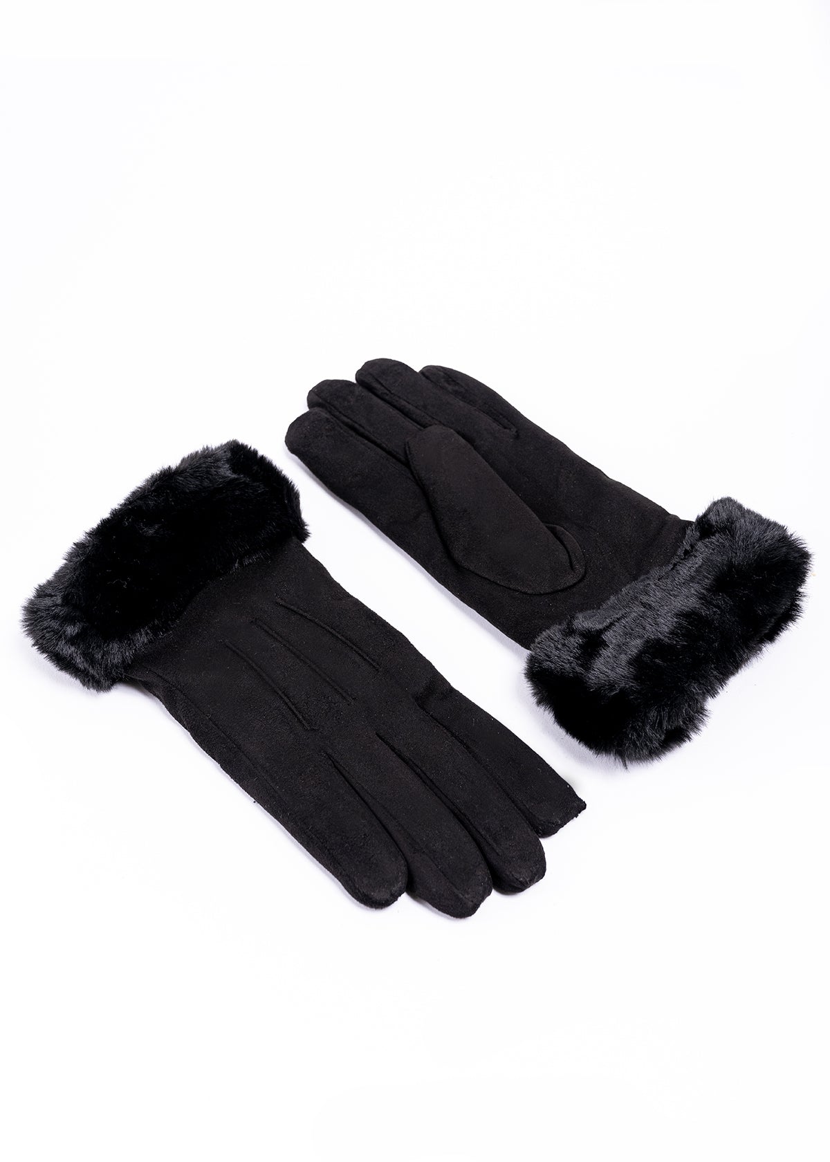 Guantes gamuza pinzas detalle peluche monocolor NEGRO