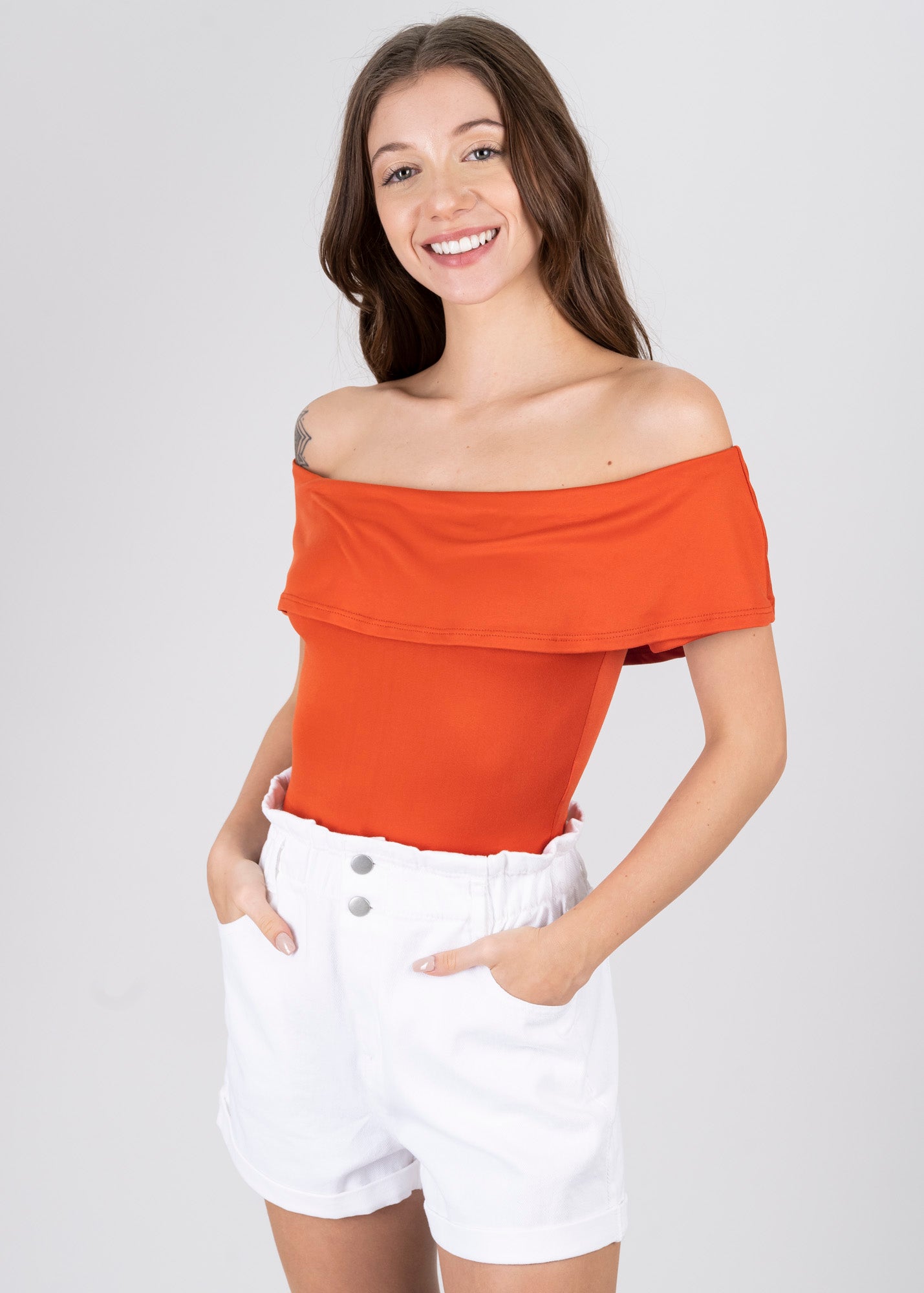 Bodysuit olanes hombro descubierto NARANJA OBSCURO