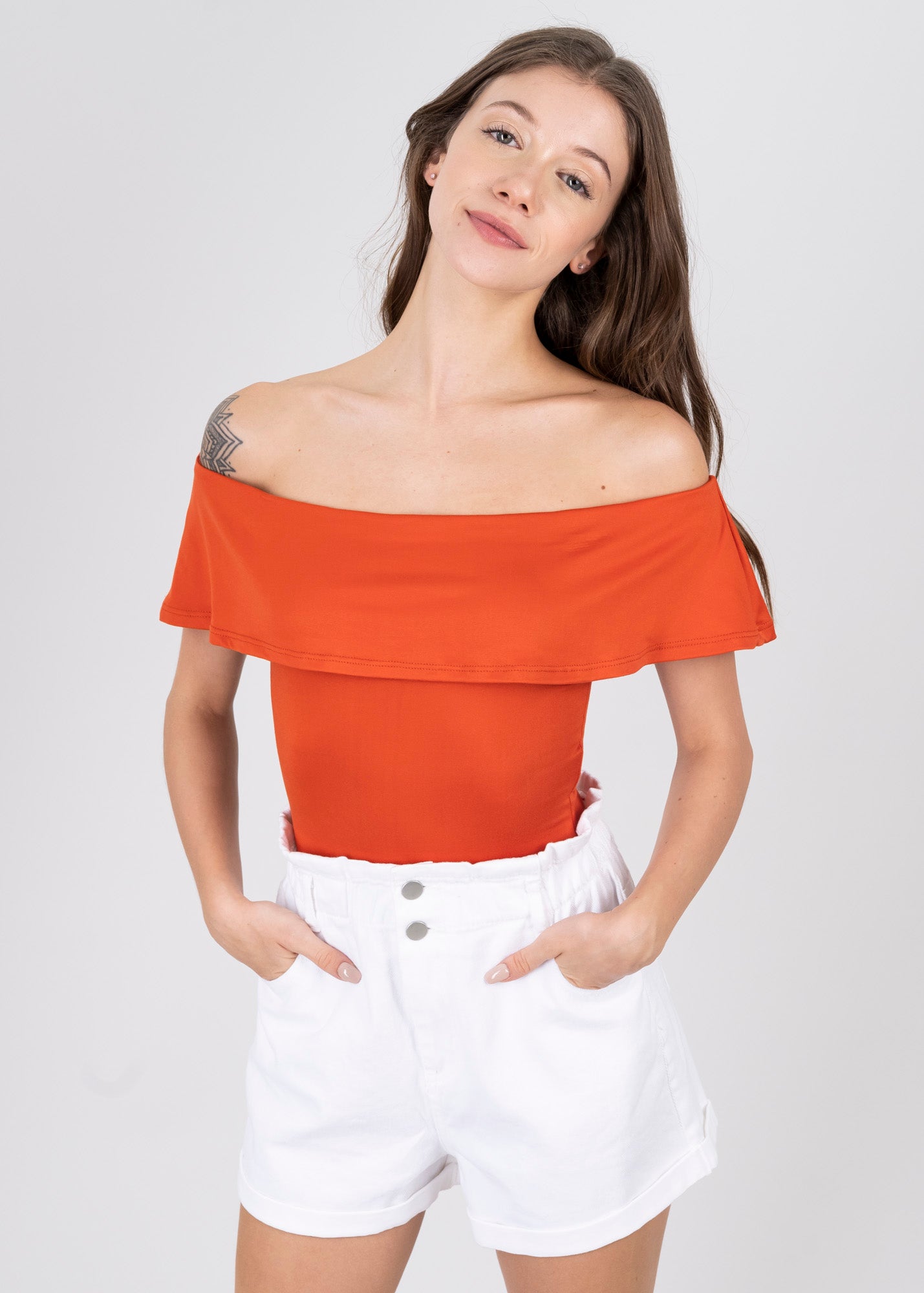 Bodysuit olanes hombro descubierto NARANJA OBSCURO