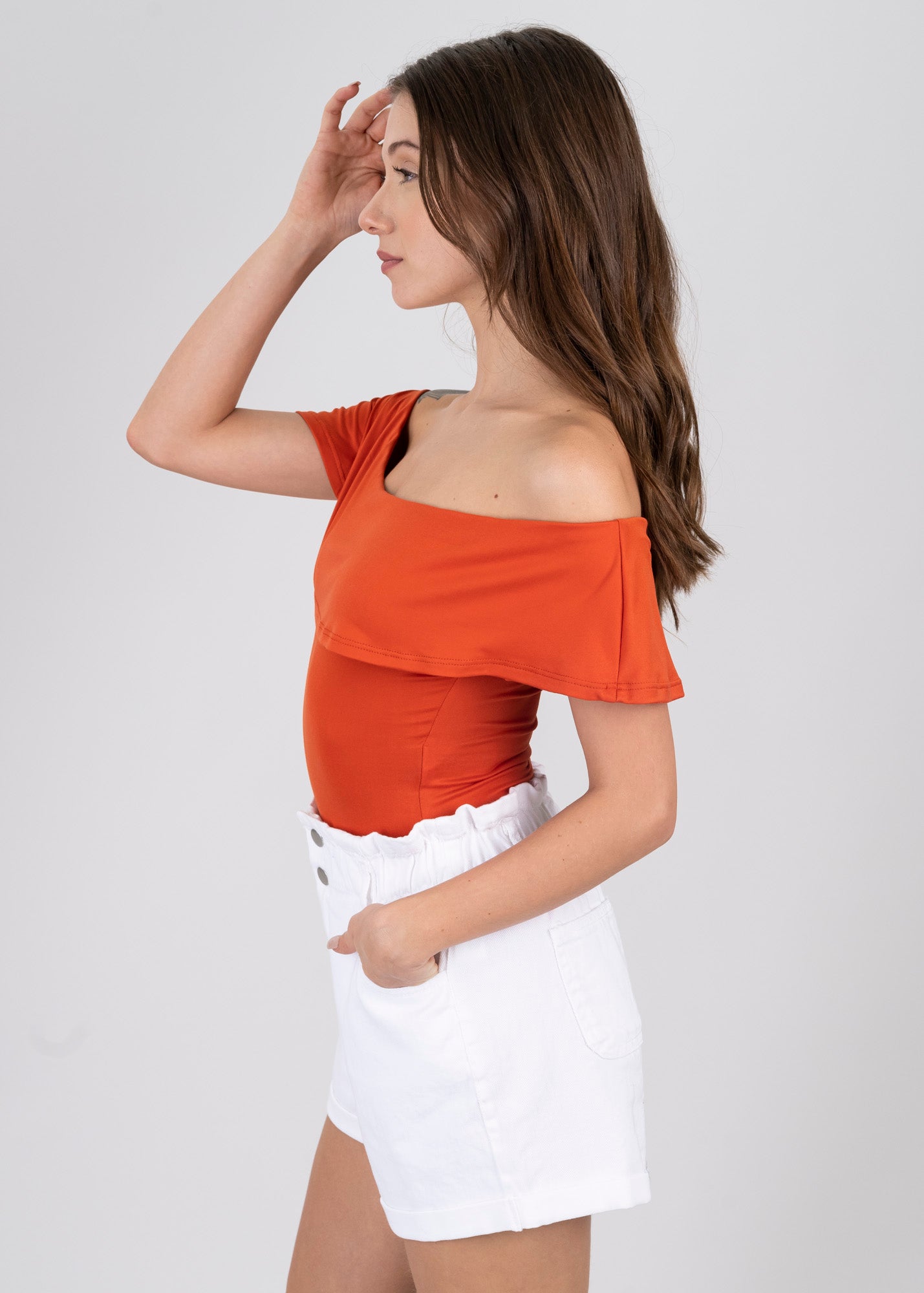 Bodysuit olanes hombro descubierto NARANJA OBSCURO