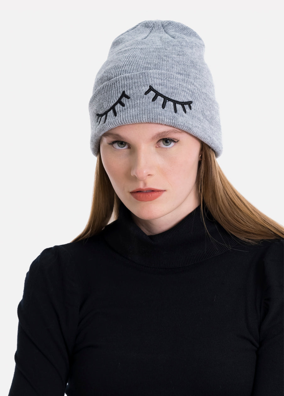 Beanie embroidered eyes GREY