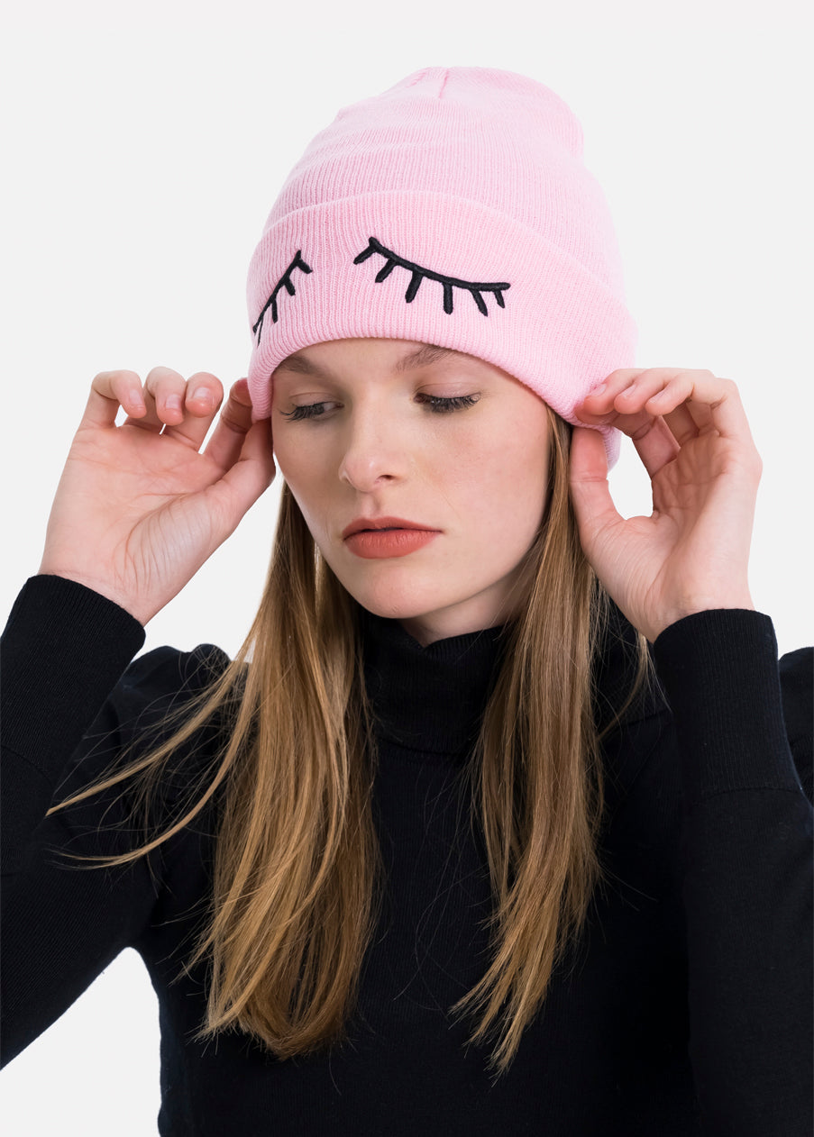 Beanie embroidered eyes PINK