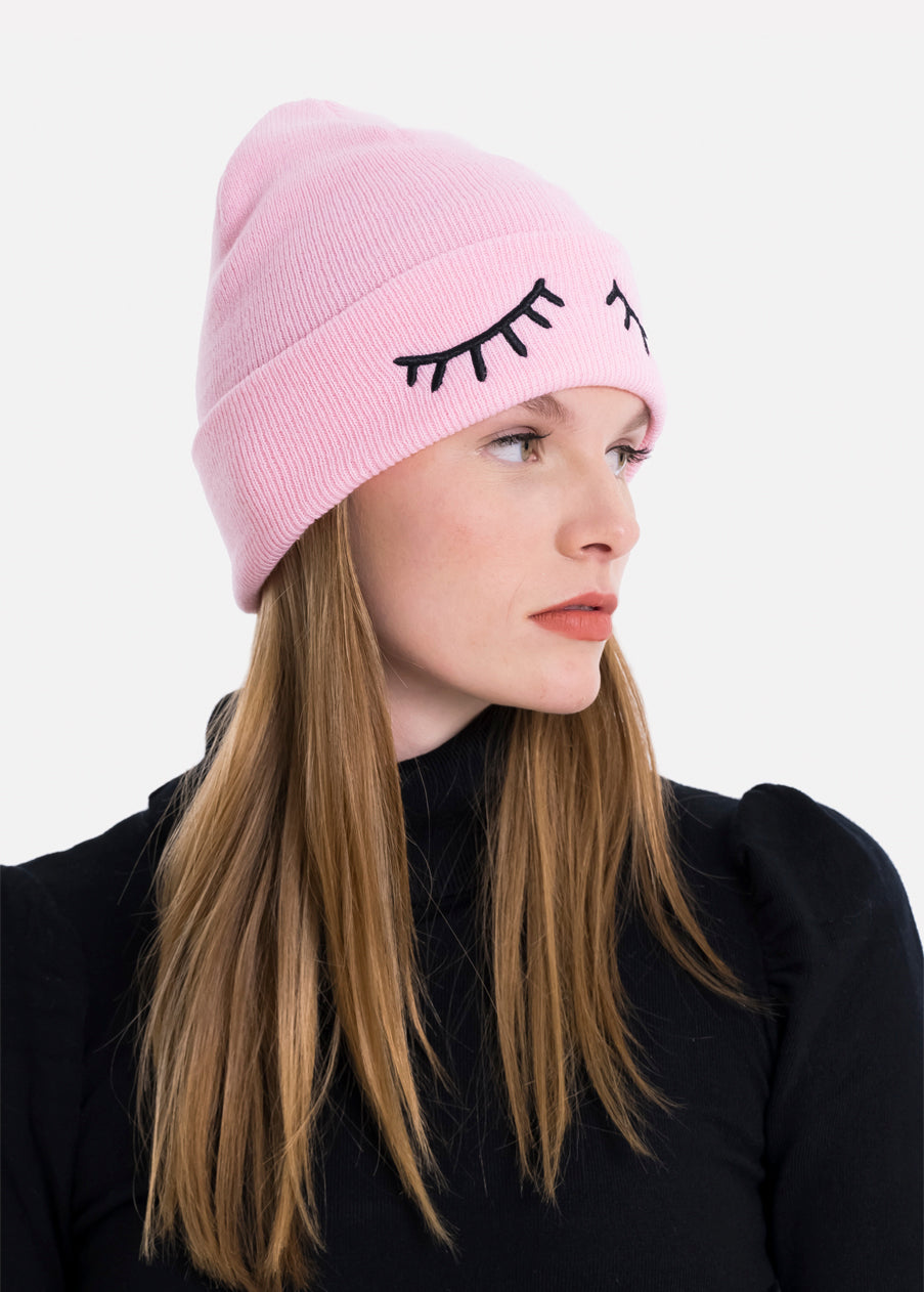 Beanie embroidered eyes PINK