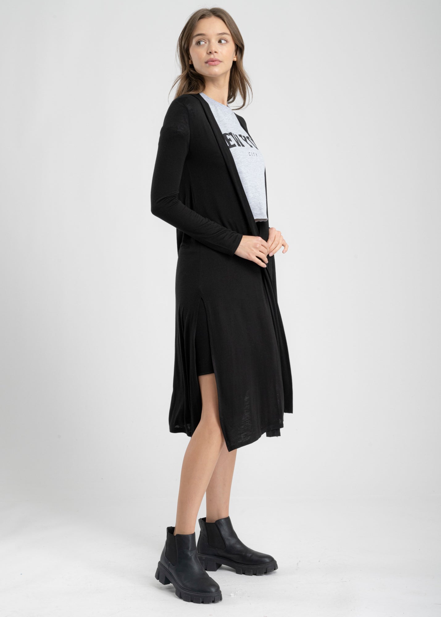 Cardigan long side openings BLACK