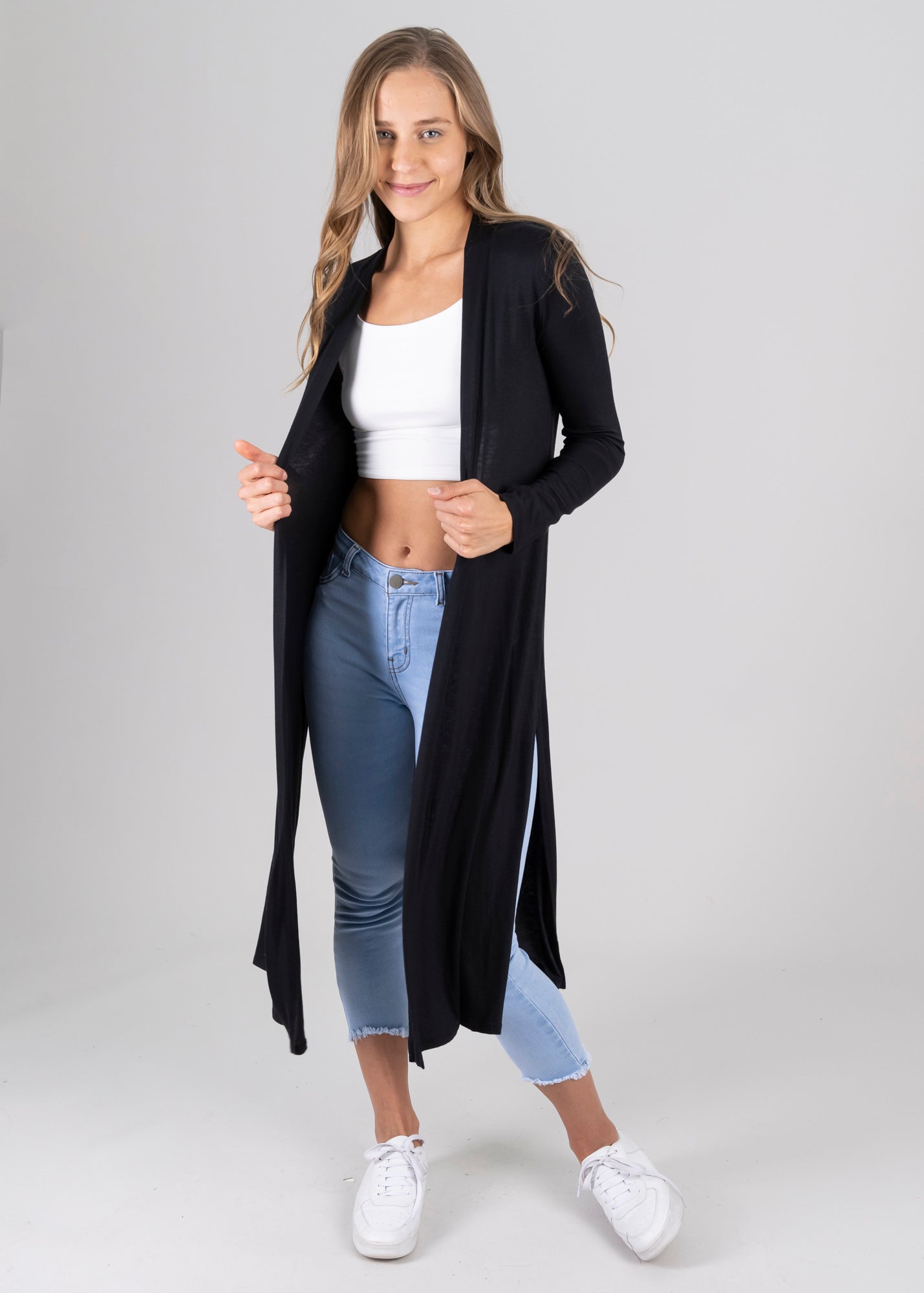 Cardigan long side openings BLACK