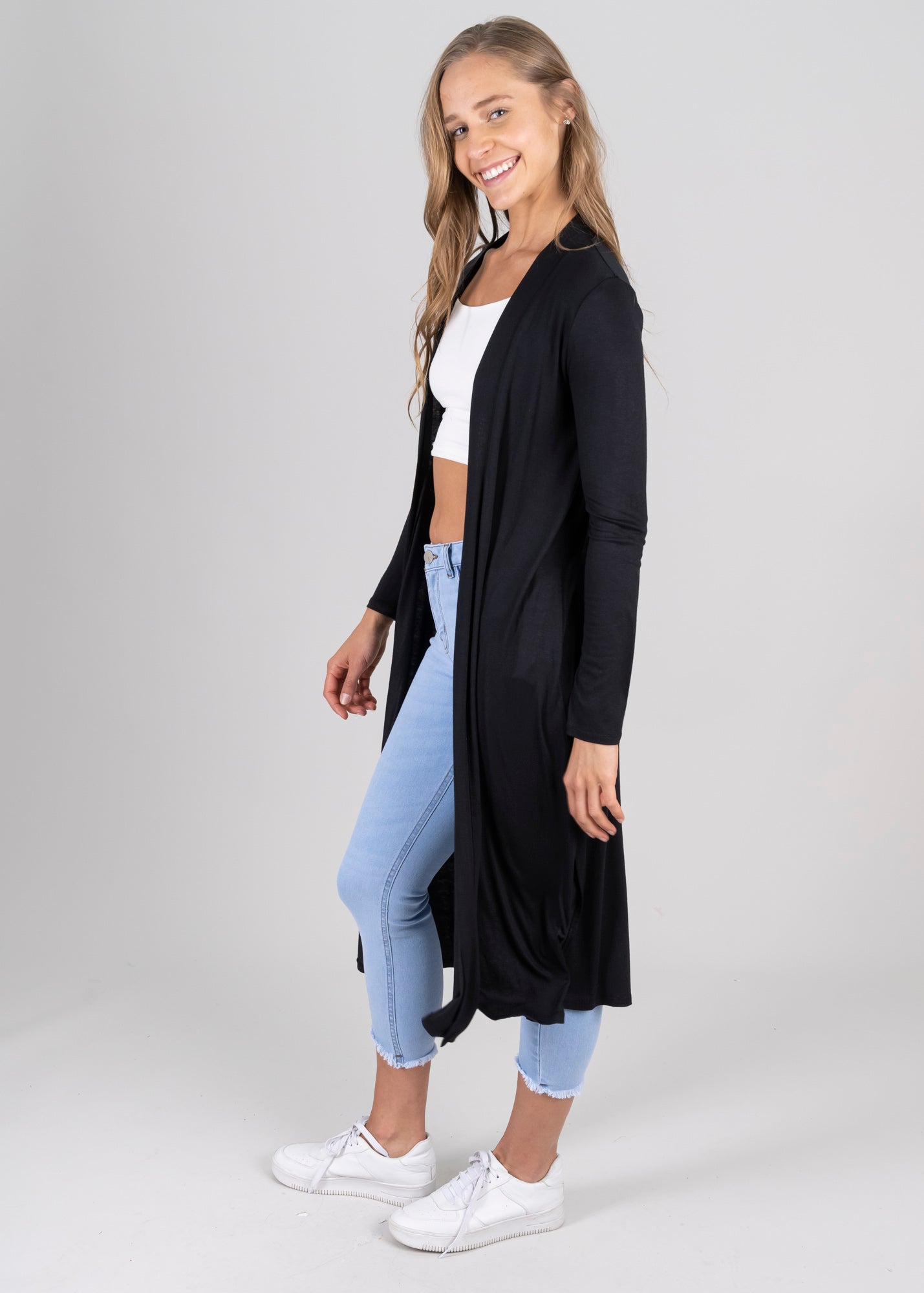 Cardigan long side openings BLACK