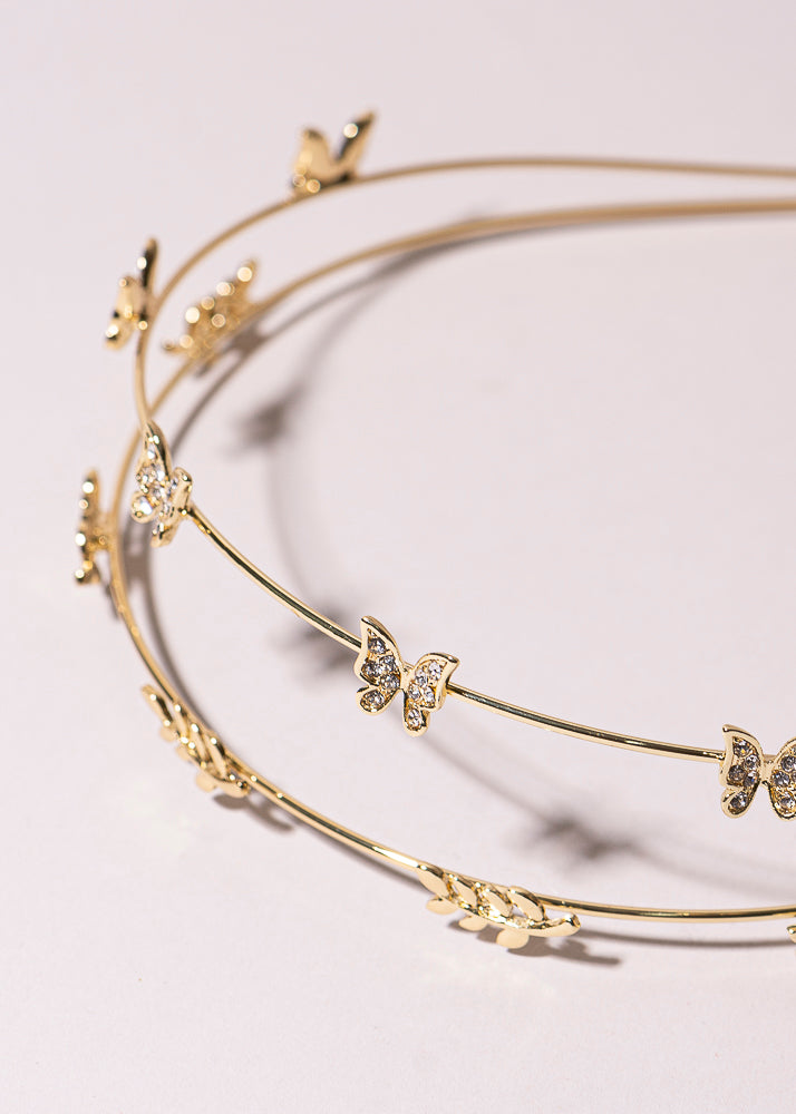 Diadema doble mariposas ORO