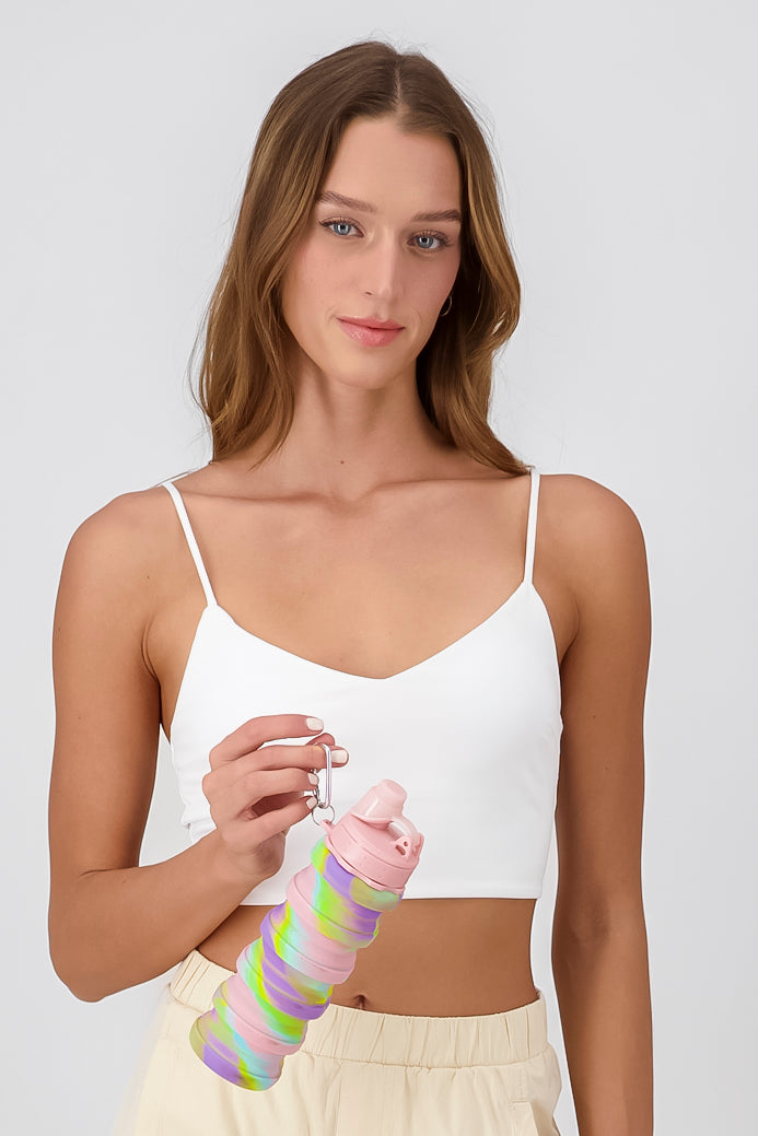 Reusable folding silicone bottle rainbow PINK