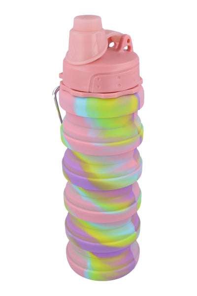 Reusable folding silicone bottle rainbow PINK