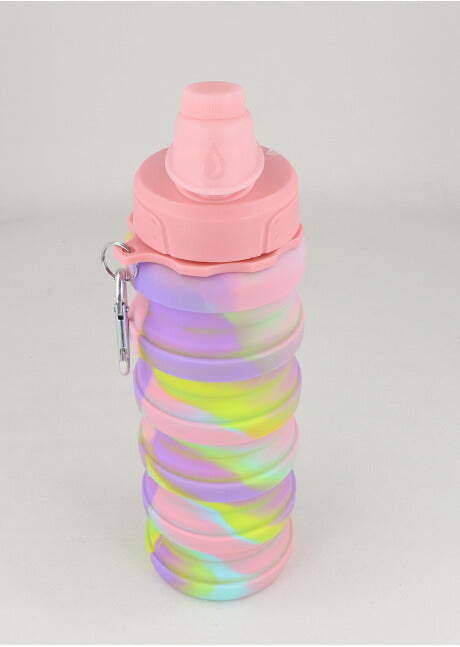 Reusable folding silicone bottle rainbow PINK