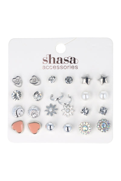 Set 12 Piezas Aretes Concha Mix PLATA