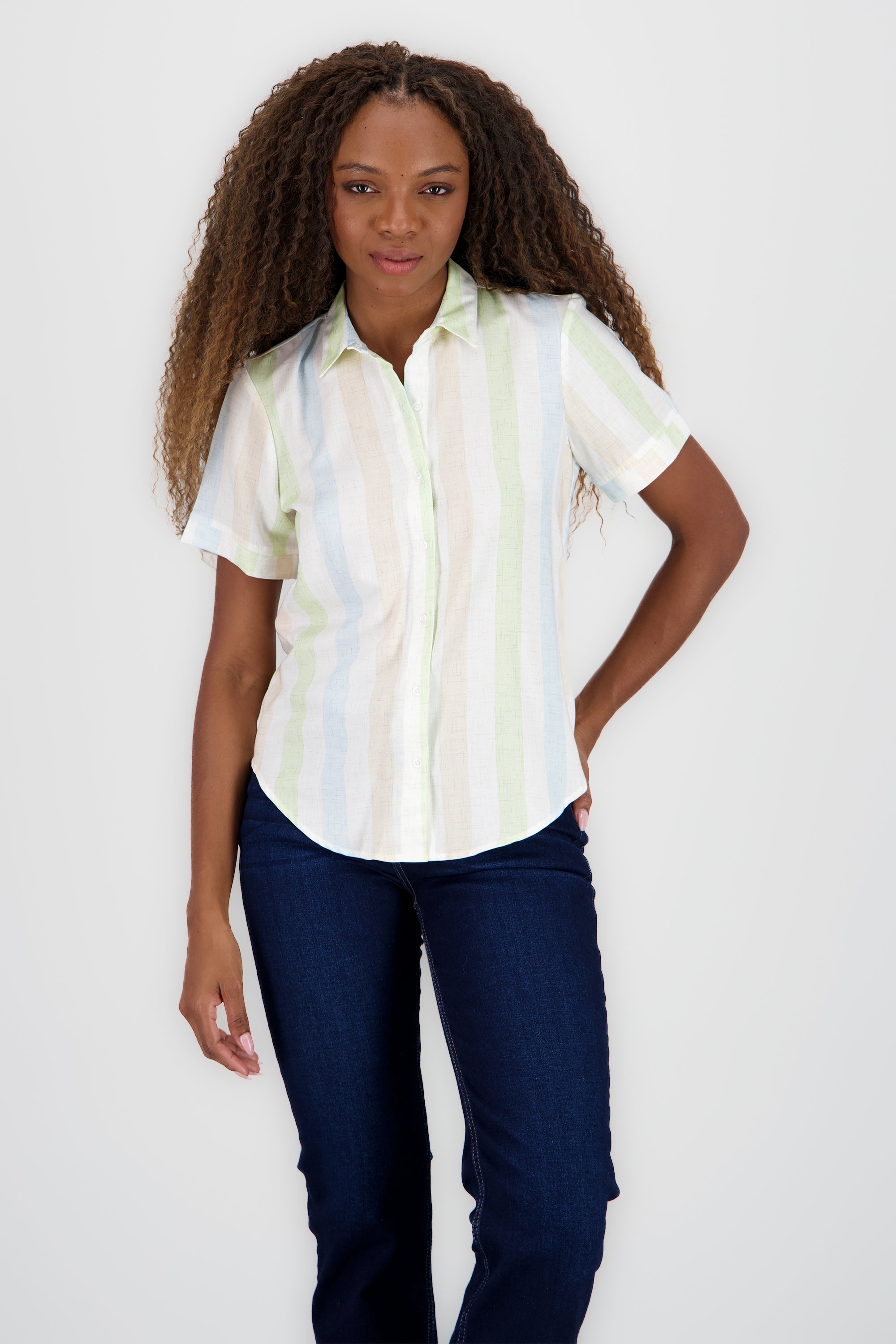 Camisa Manga Corta Rayada HUESO COMBO