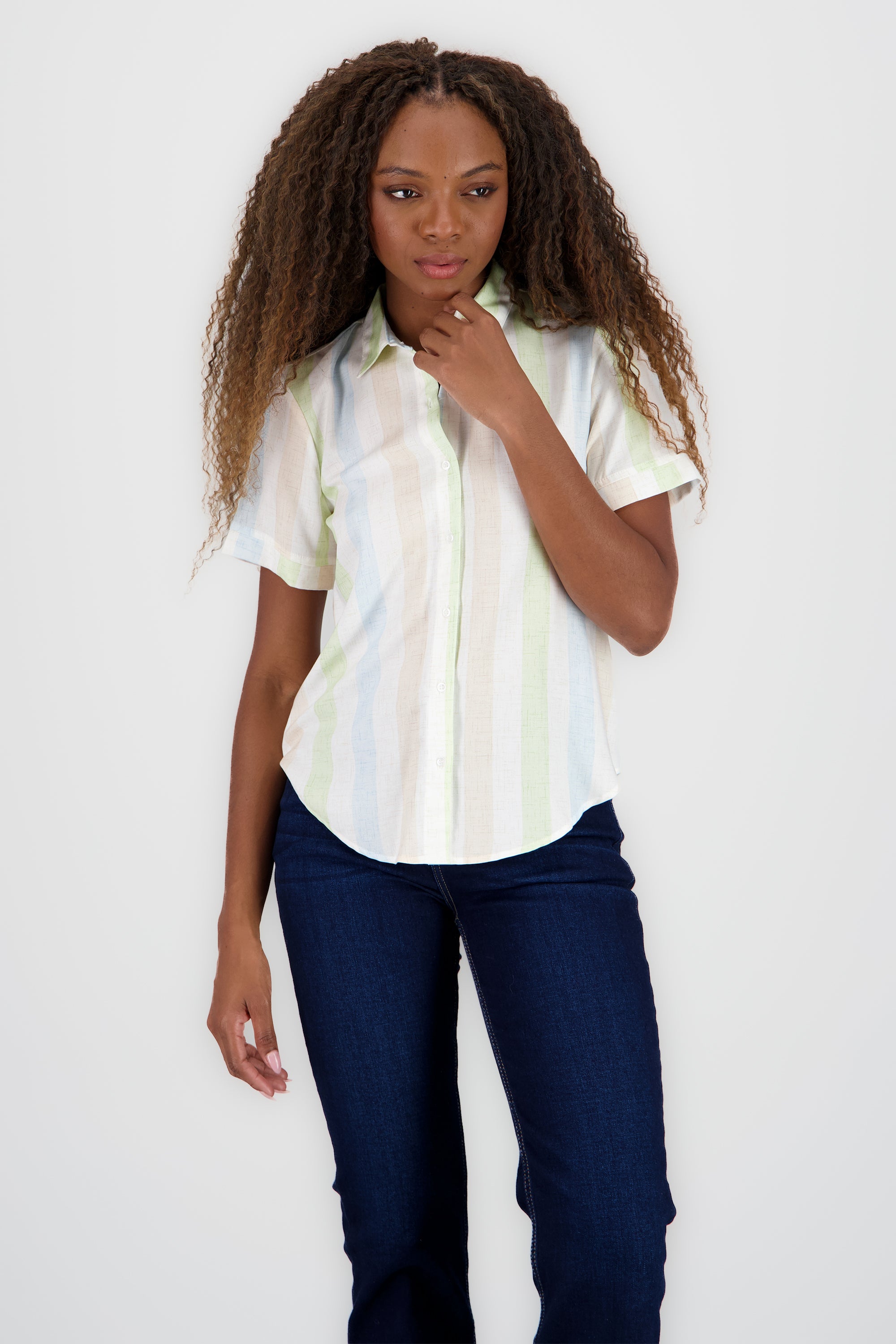 Camisa Manga Corta Rayada HUESO COMBO