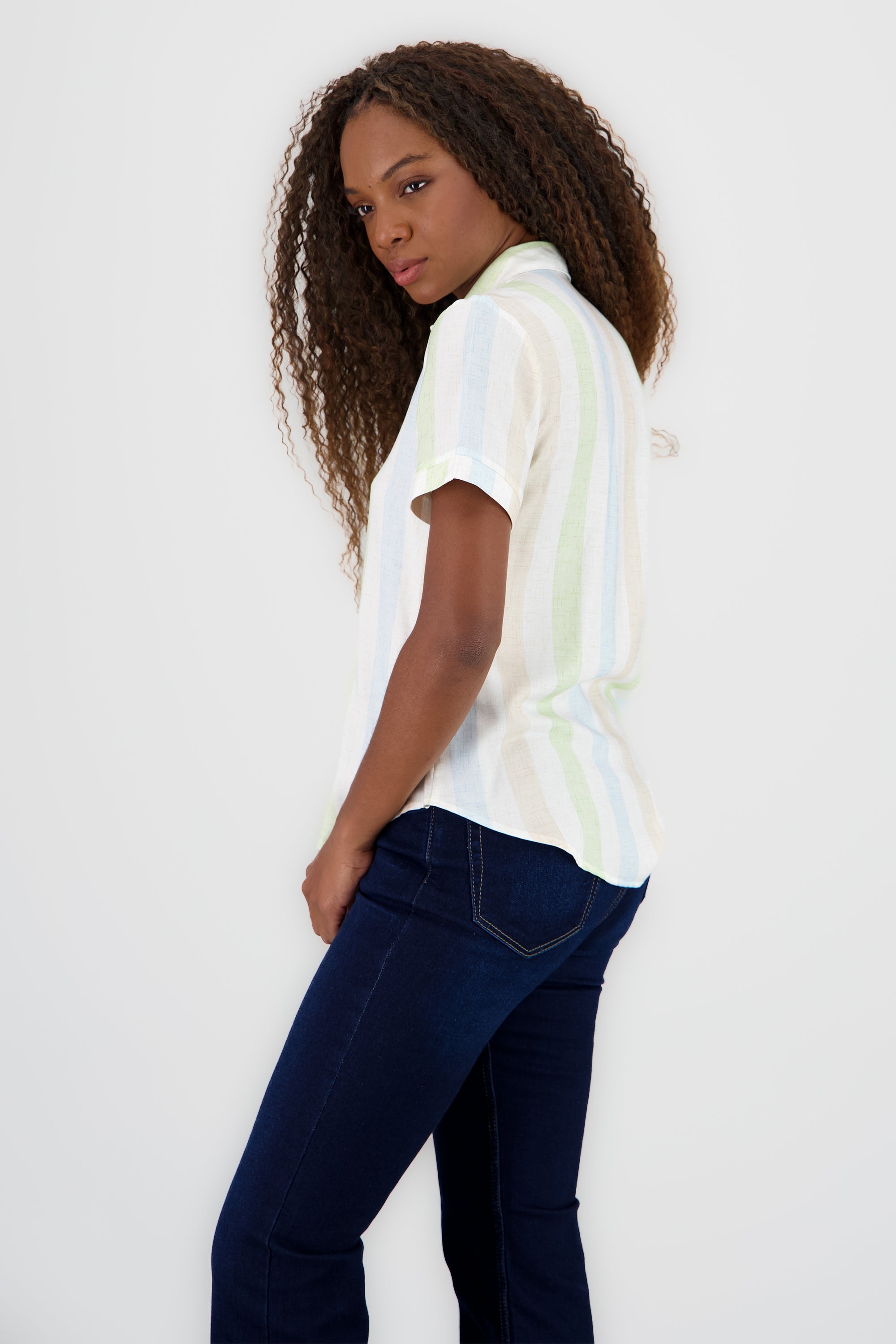 Camisa Manga Corta Rayada HUESO COMBO