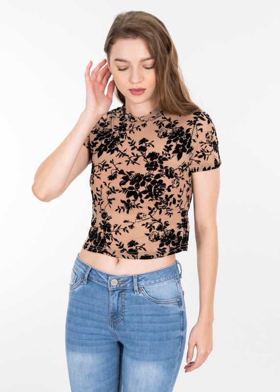 Top mesh flores flock NEGRO COMBO