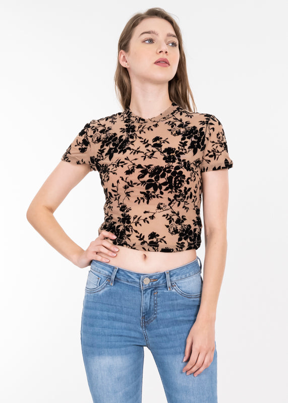 Top mesh flores flock NEGRO COMBO