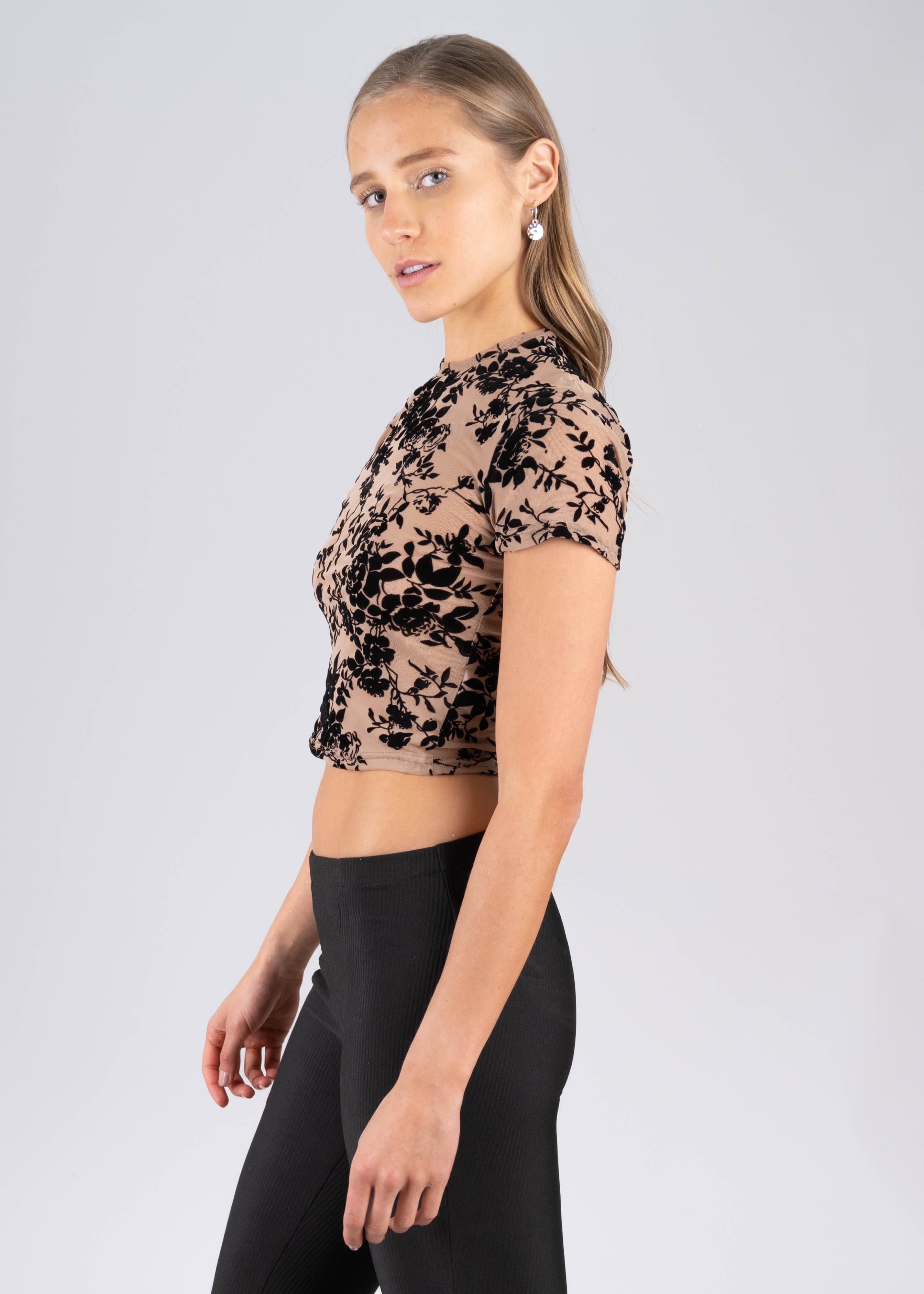 Top mesh flores flock NEGRO COMBO