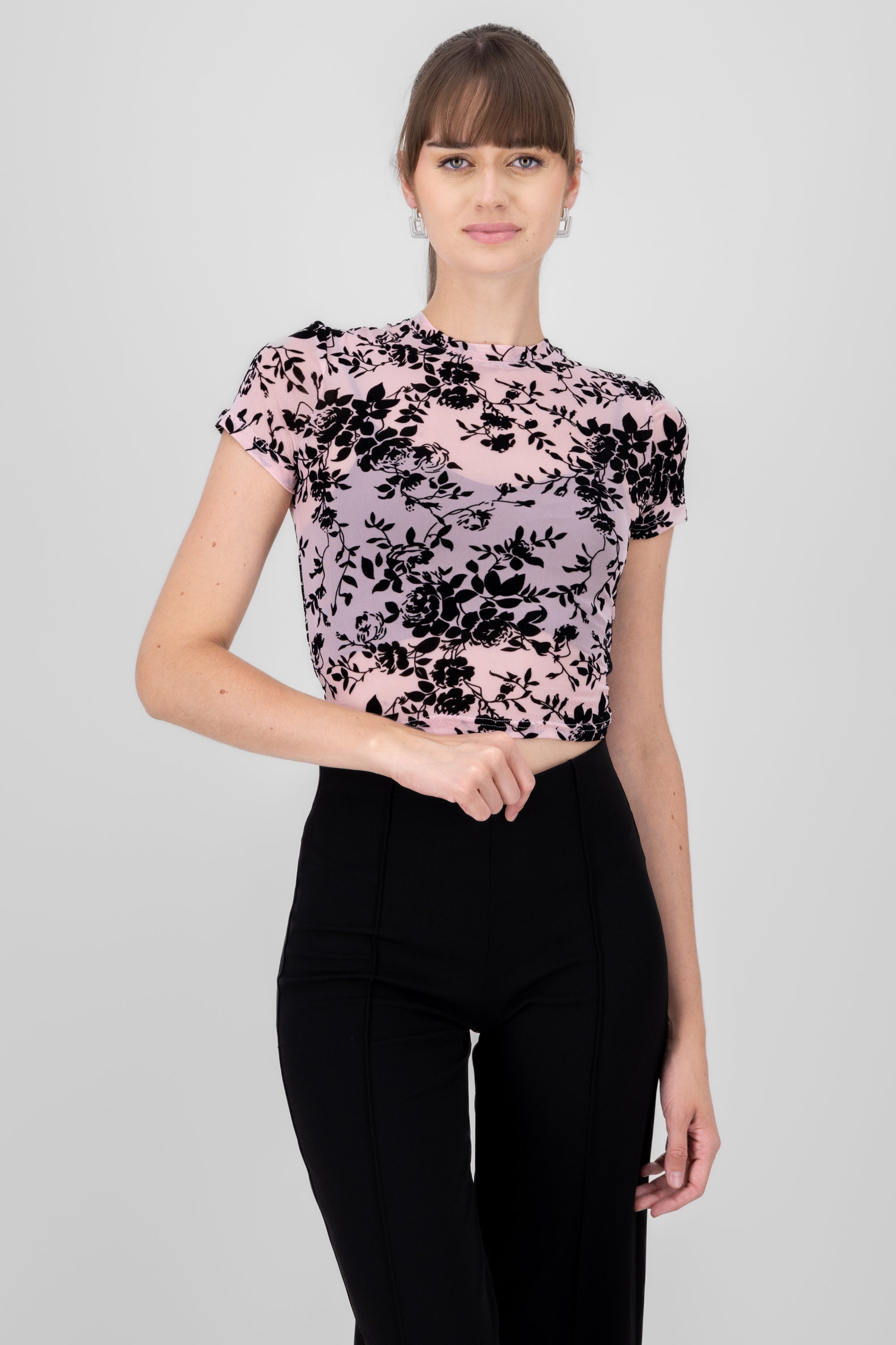TOP MESH FLORES FLOCK Pastel pink
