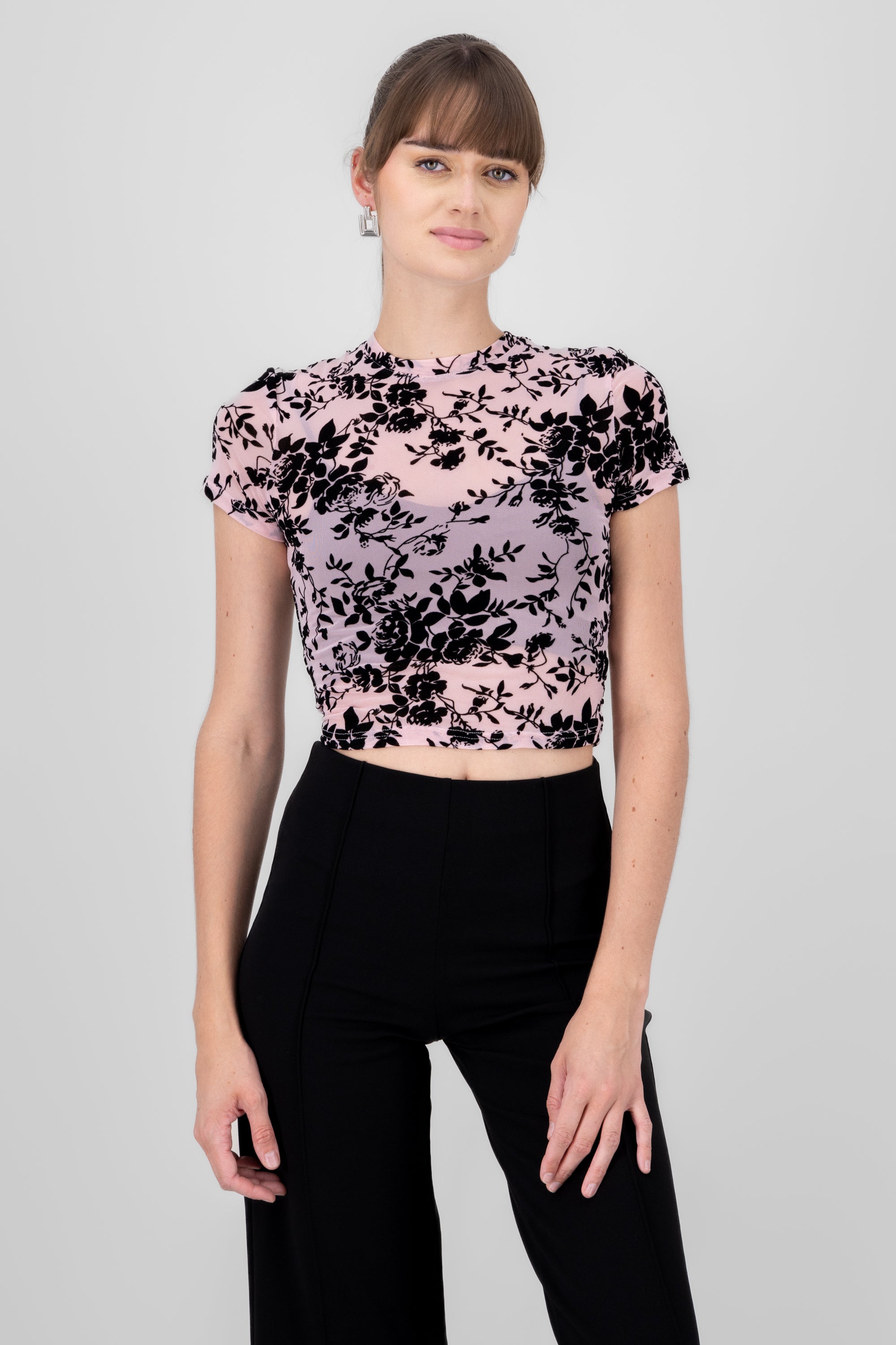 TOP MESH FLORES FLOCK Pastel pink