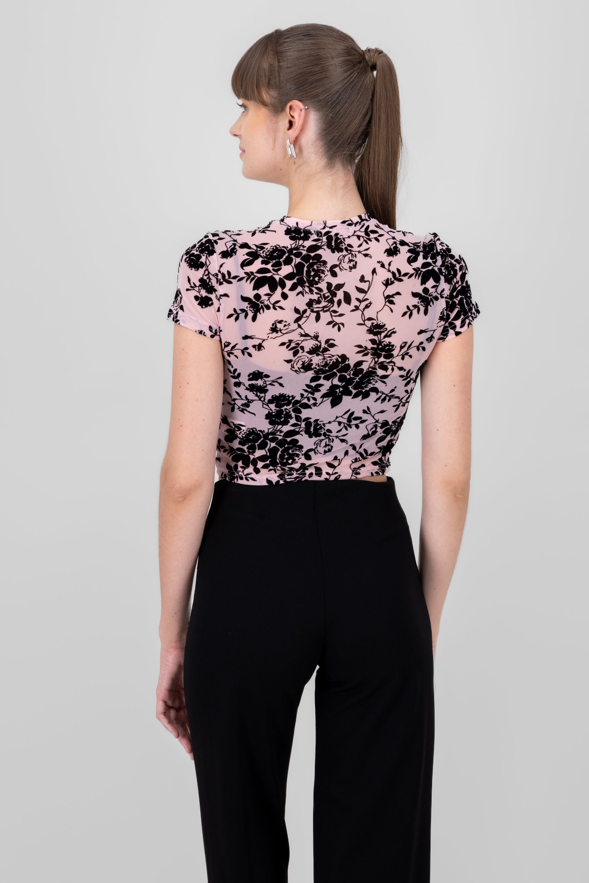 TOP MESH FLORES FLOCK Pastel pink