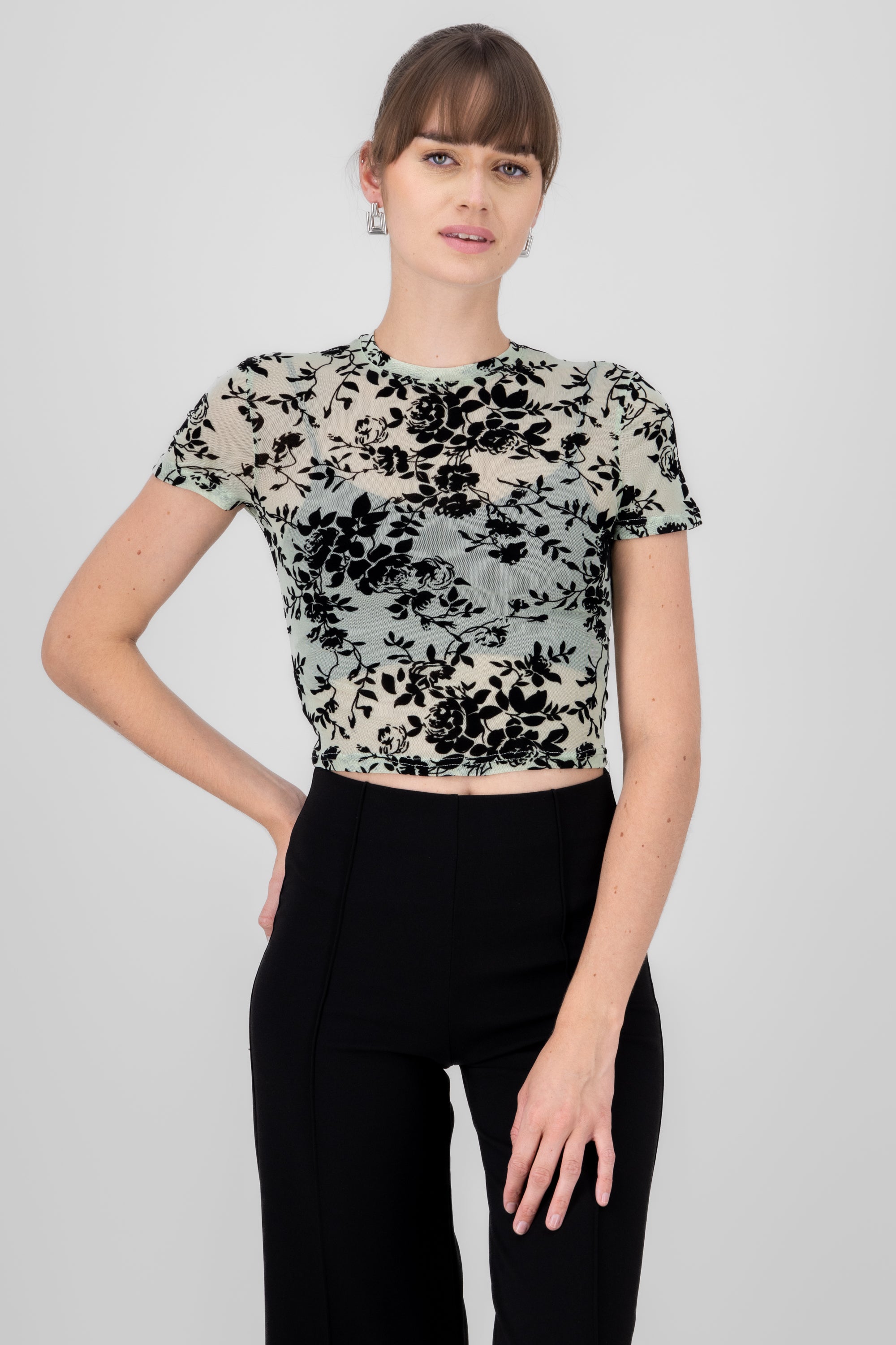 TOP MESH FLORES FLOCK Sage