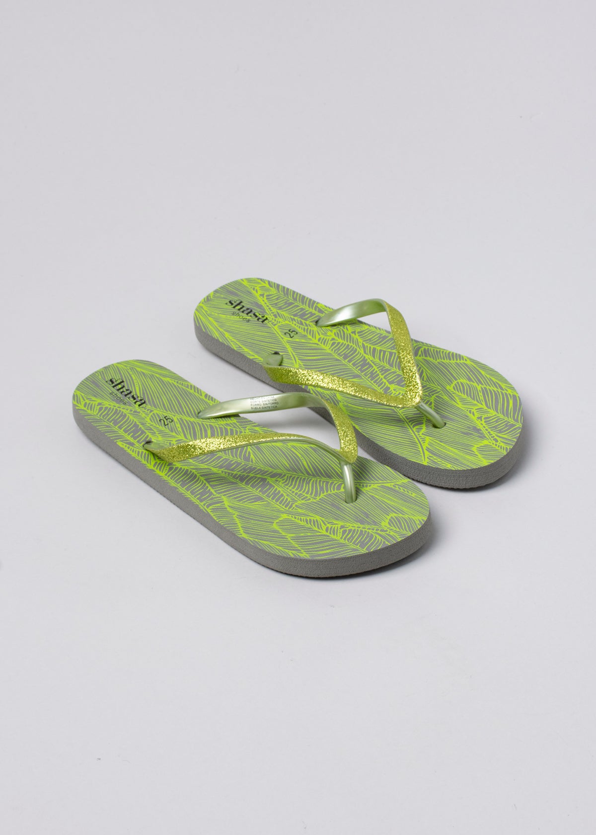 Flip flop hoja tropical brillos VERDE