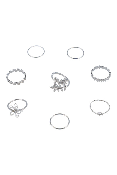 Set 8 Piezas Anillos Hojas PLATA