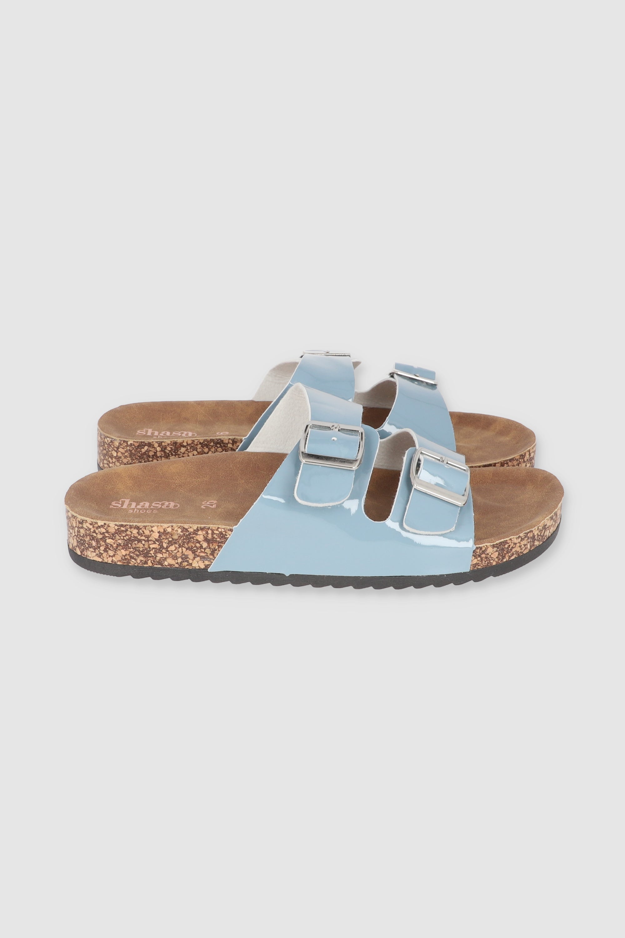 Sandals 2 buckles cork effect Sky blue