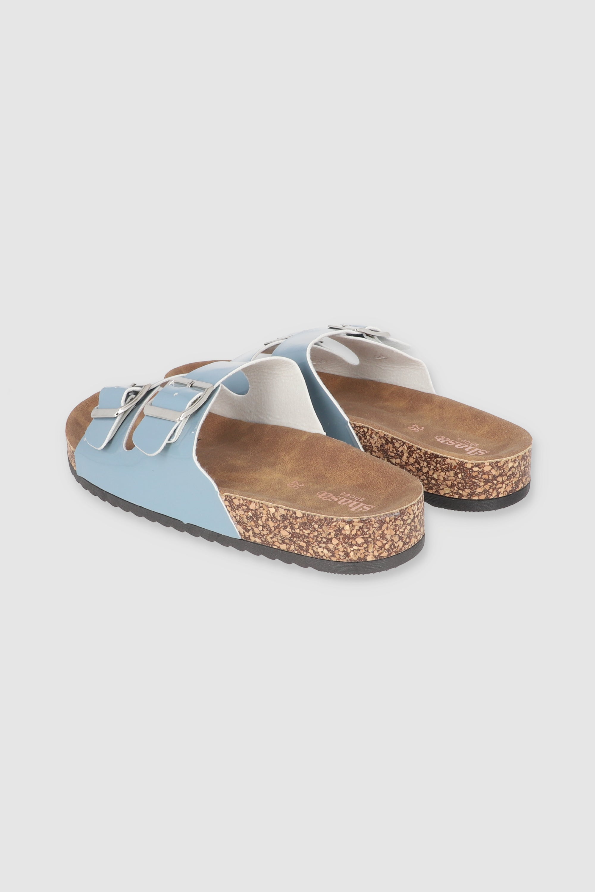 Sandals 2 buckles cork effect Sky blue