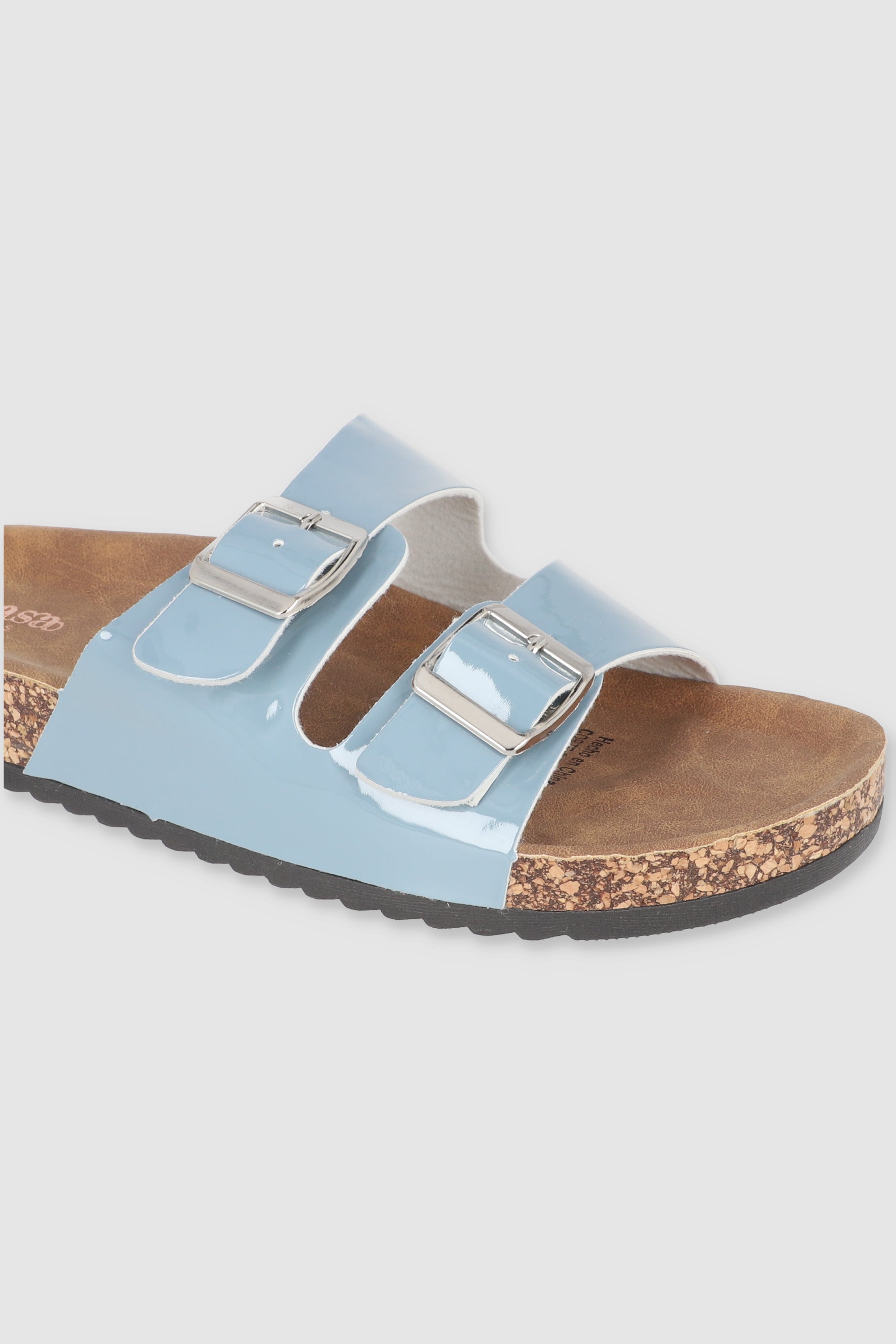 Sandals 2 buckles cork effect Sky blue