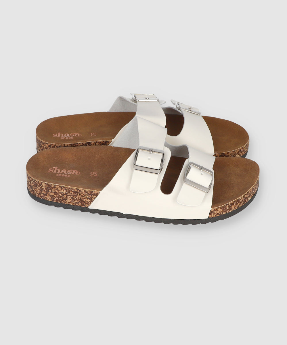 Sandalias 2 Hebillas Efecto Corcho BLANCO