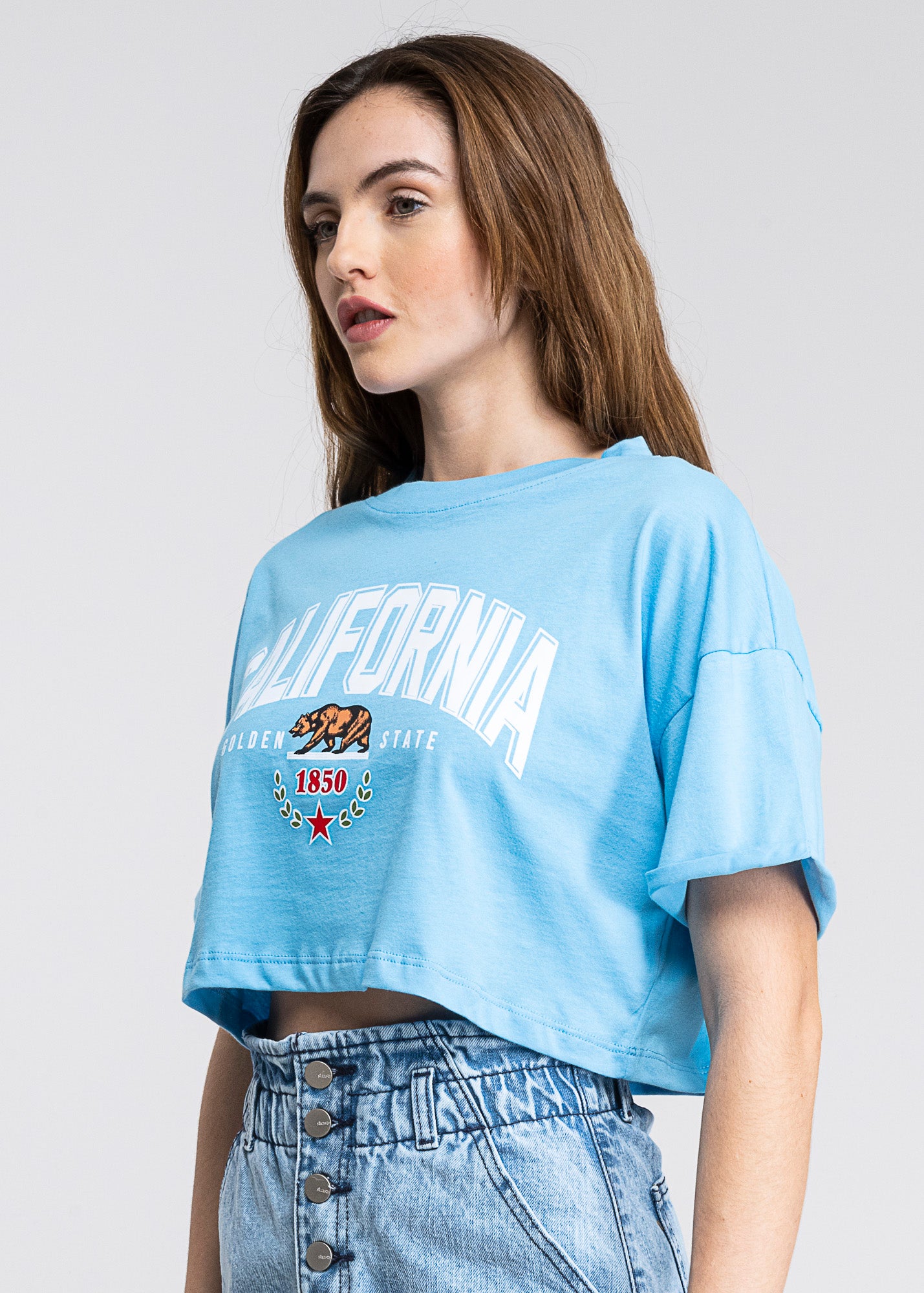 Playera Crop California AZUL PATO