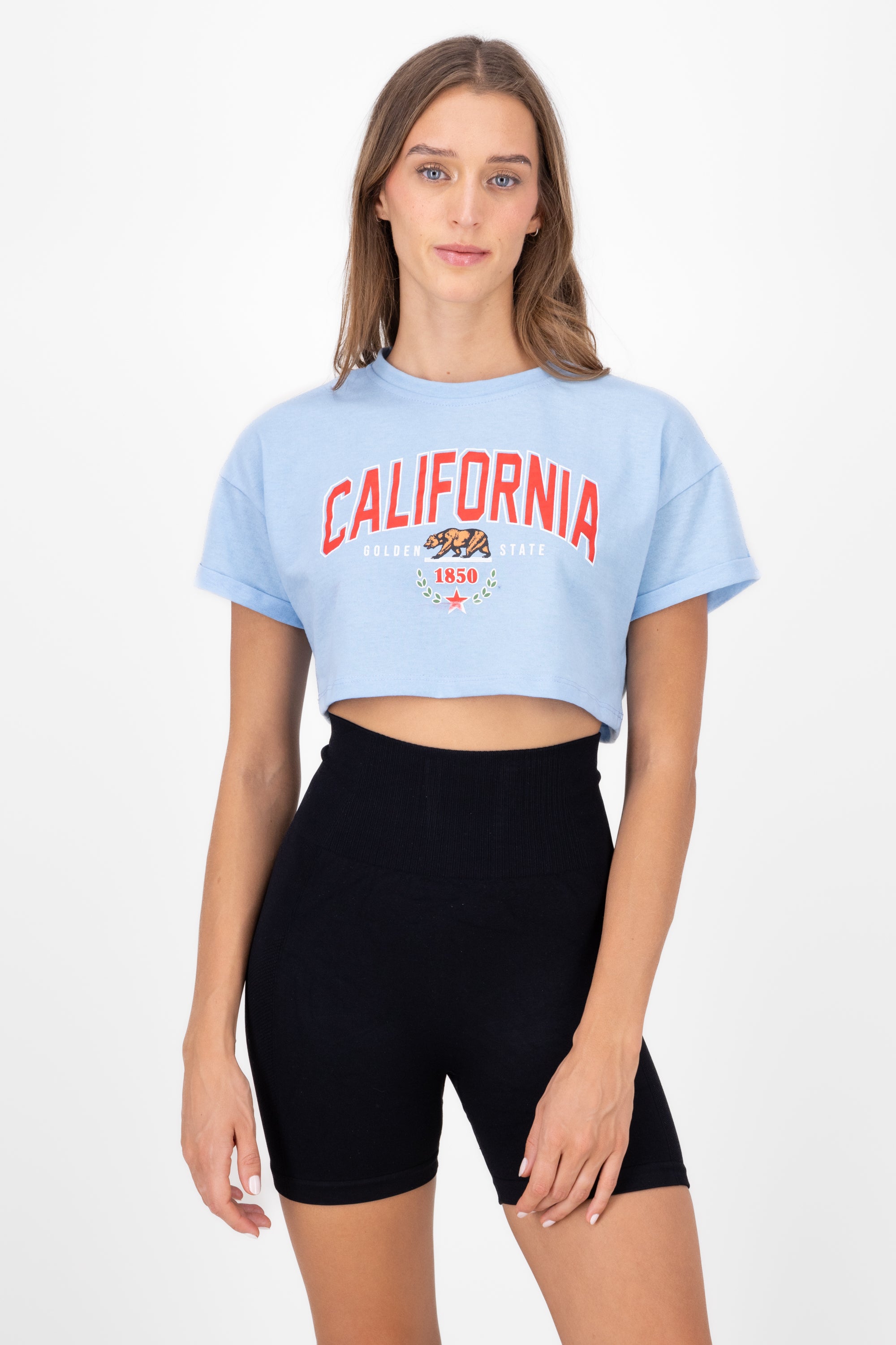 Playera Crop California AZUL CIELO