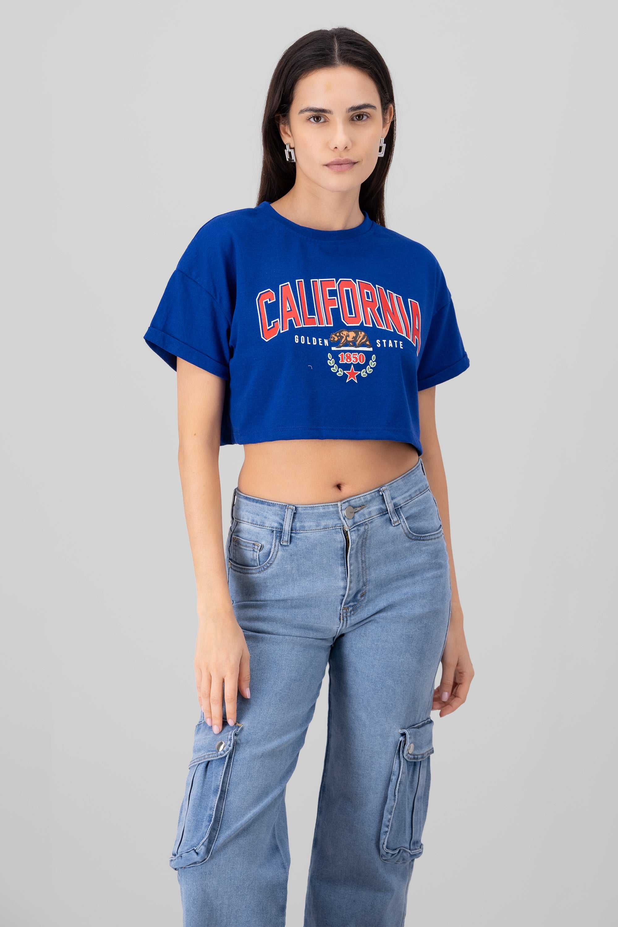 Playera Crop California AZUL REY