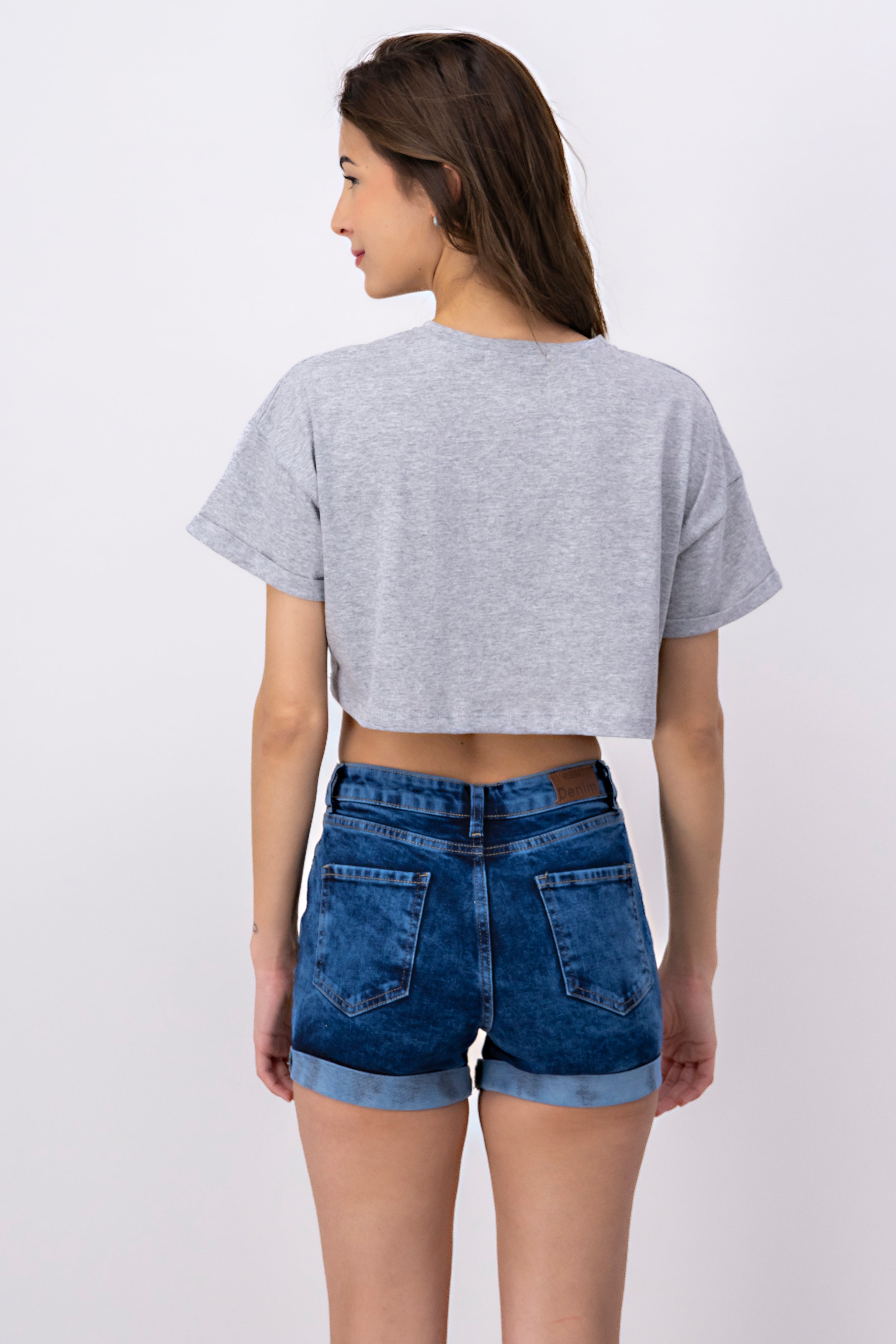 Playera Crop California GRIS CLARO