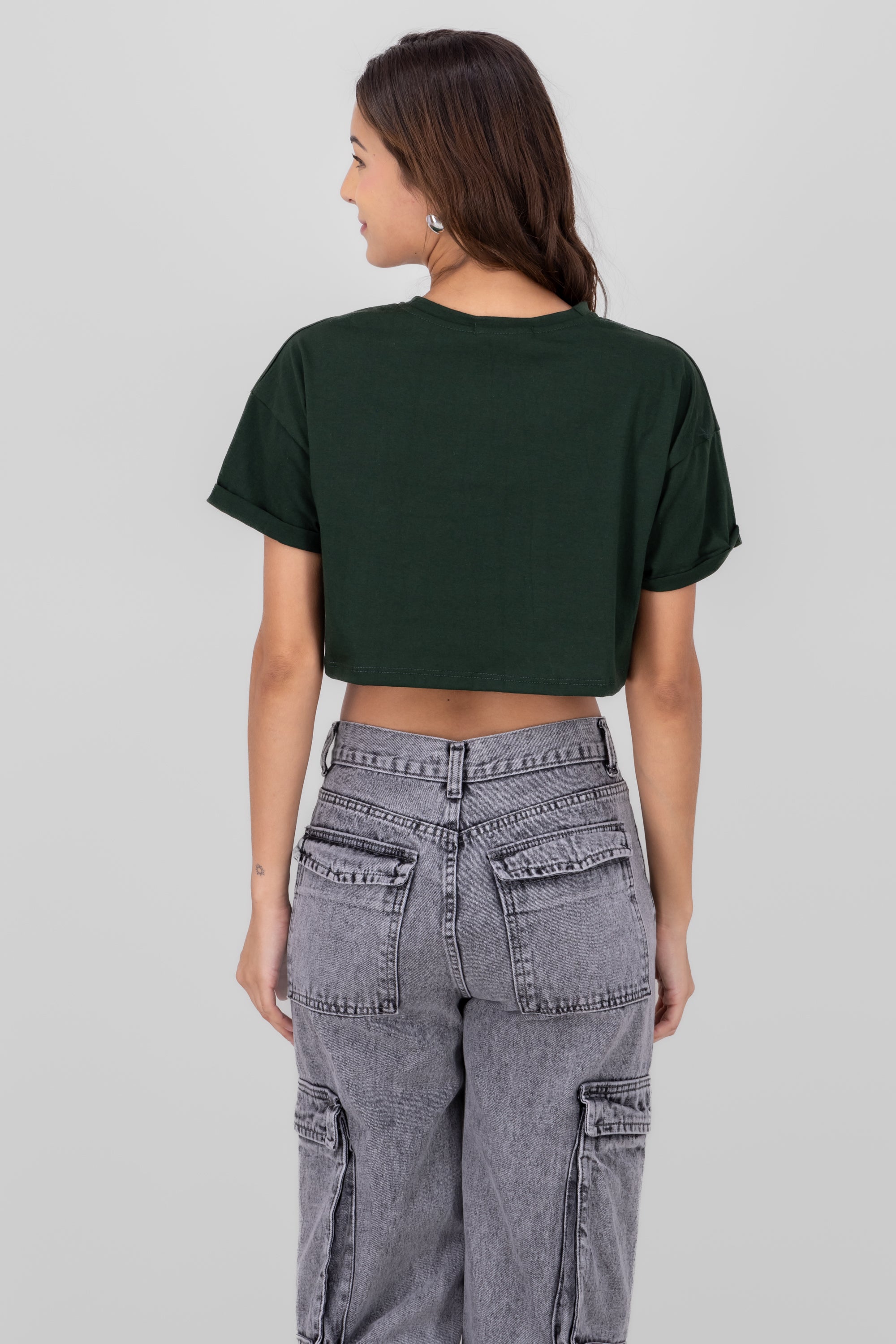 Playera Crop California VERDE BOTELLA