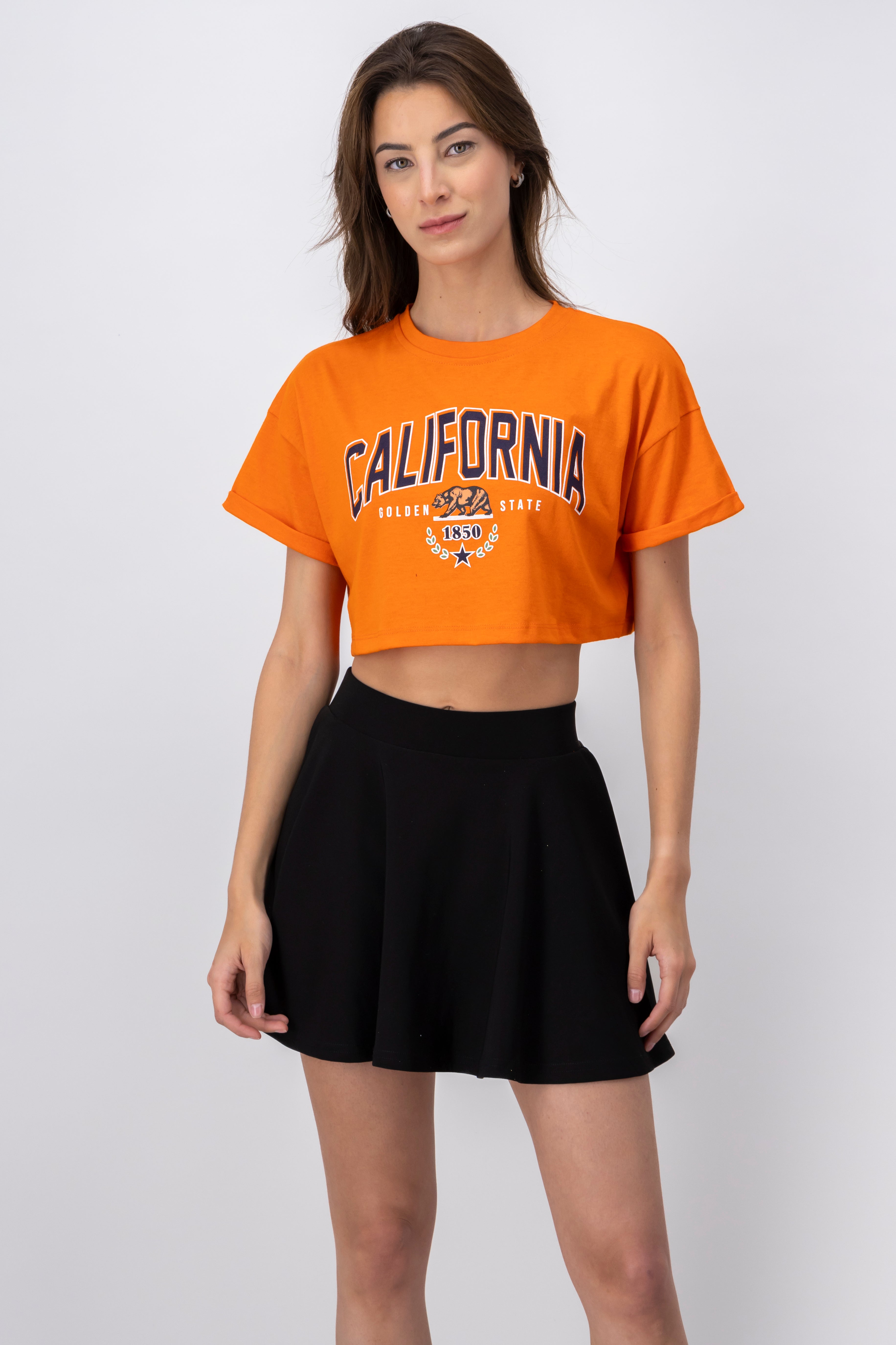 Playera Crop California NARANJA BRILLANTE