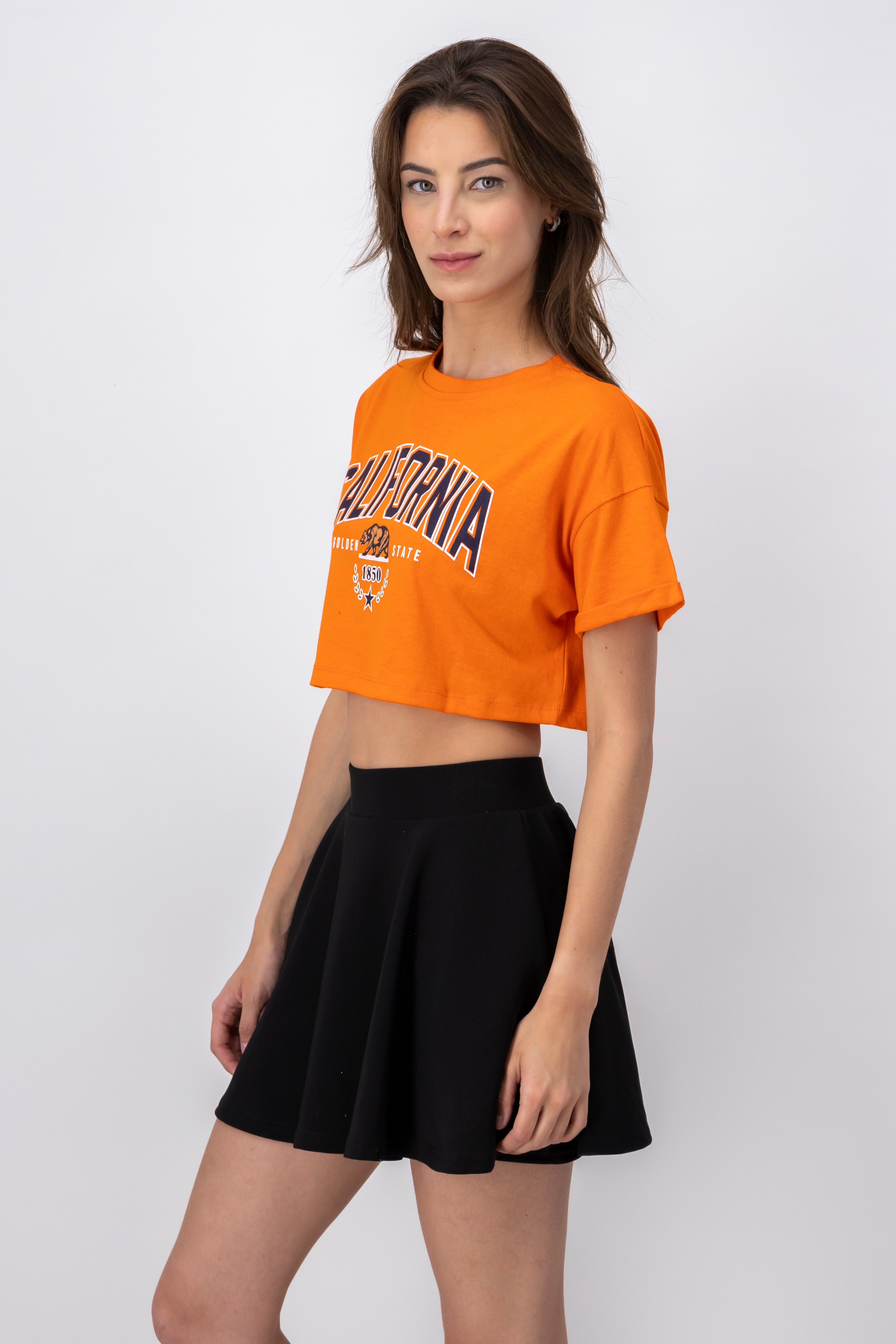 Playera Crop California NARANJA BRILLANTE