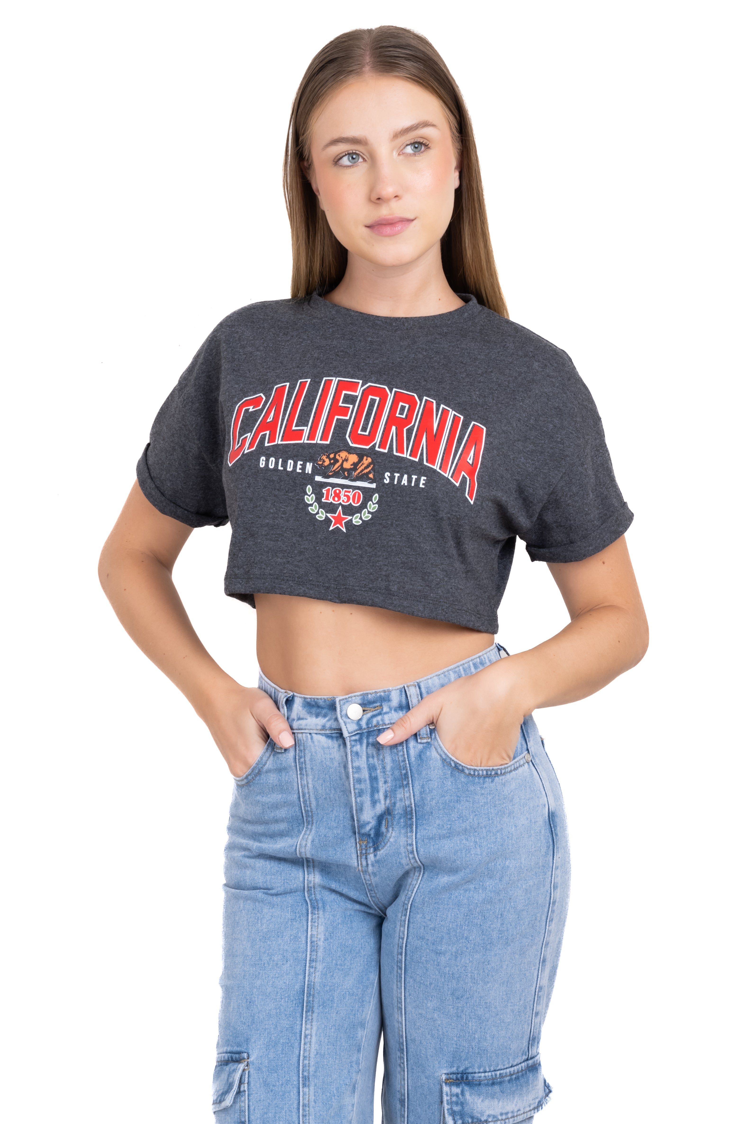 Playera Crop California GRIS OBSCURO