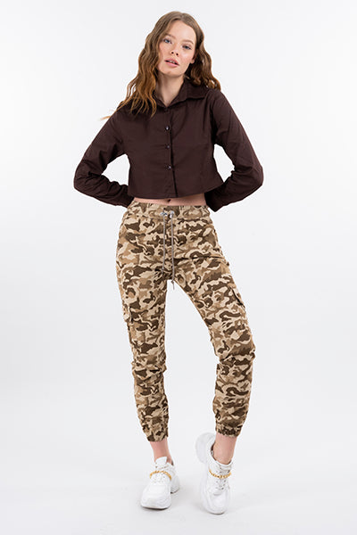 Jeans Waist High Camouflage Cordon BEIGE